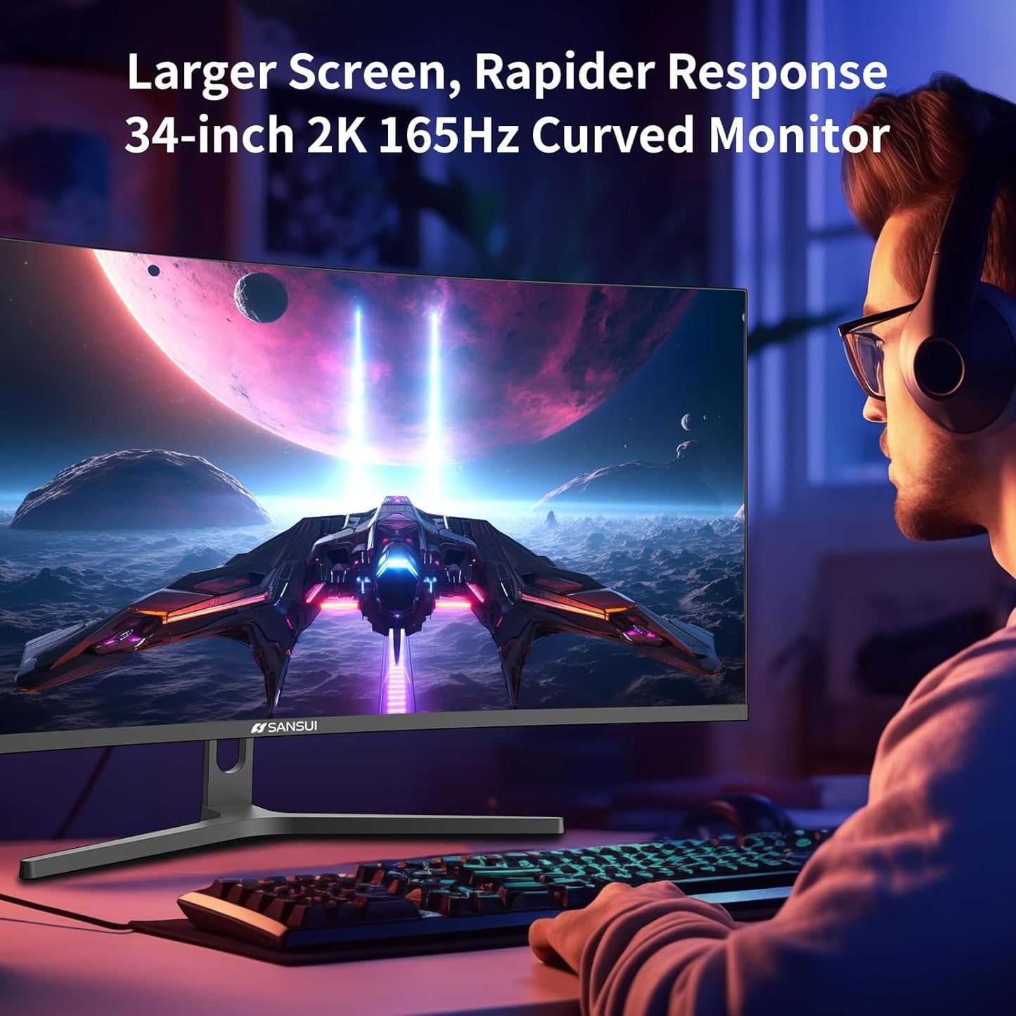 SANSUI 27" Curved 240Hz Gaming Monitor - FHD 1080P, 1500R Curve, 130% sRGB, HDR, Freesync, 1ms MPRT, Low Blue Light, HDMI/DP Ports, Metal Stand Included