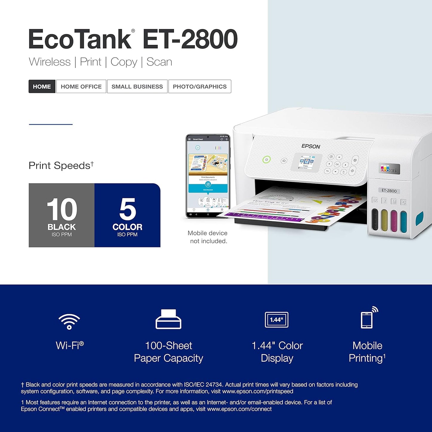 Epson EcoTank ET-2800 Wireless All-In-One Supertank Printer – Cartridge-Free, Scan & Copy, Perfect for Home Use - White