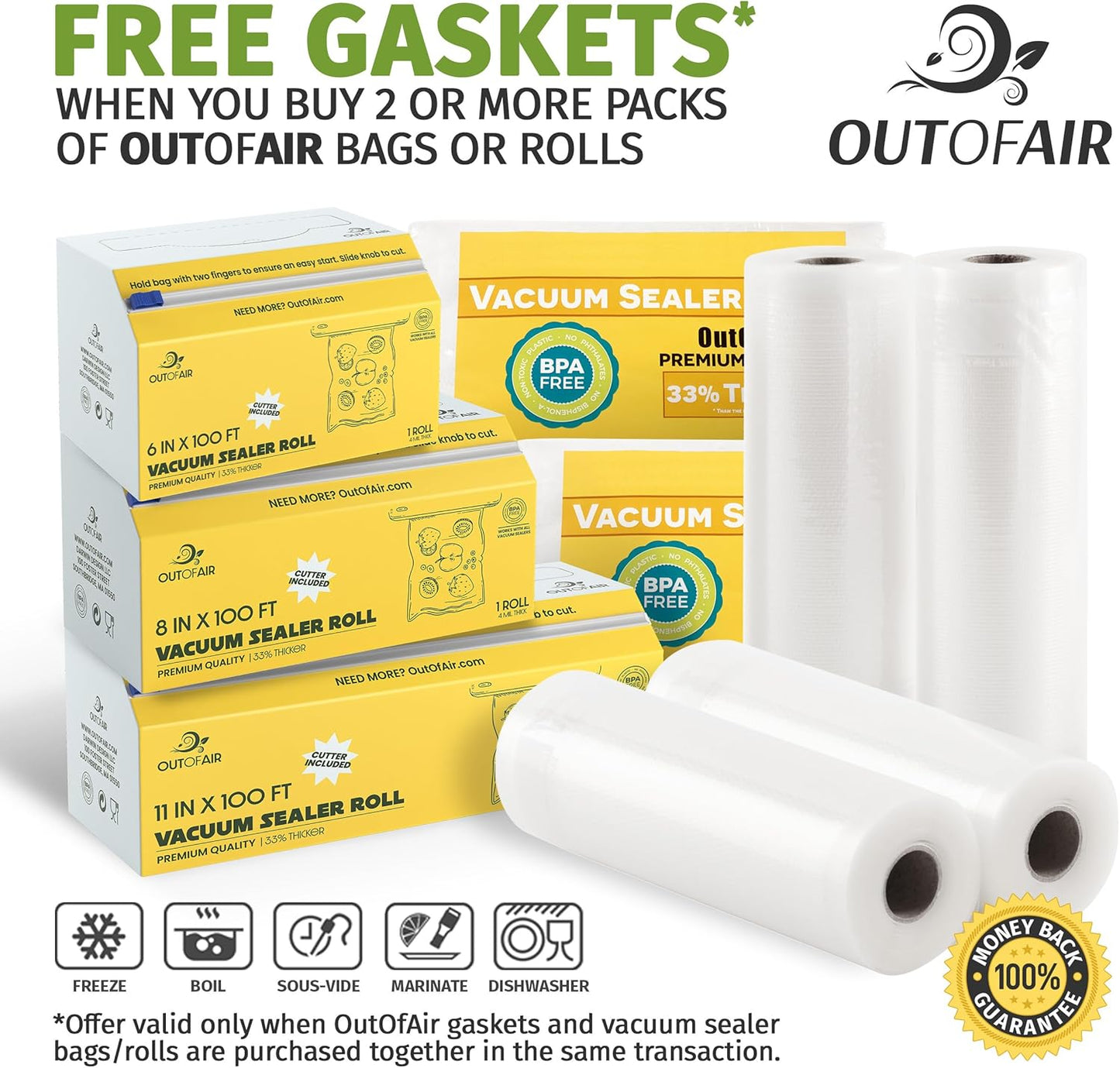 Premium 100 Gallon Vacuum Sealer Bags (11" X 16") - BPA Free, 33% Thicker, Compatible with Foodsaver & More - Commercial Grade Quality