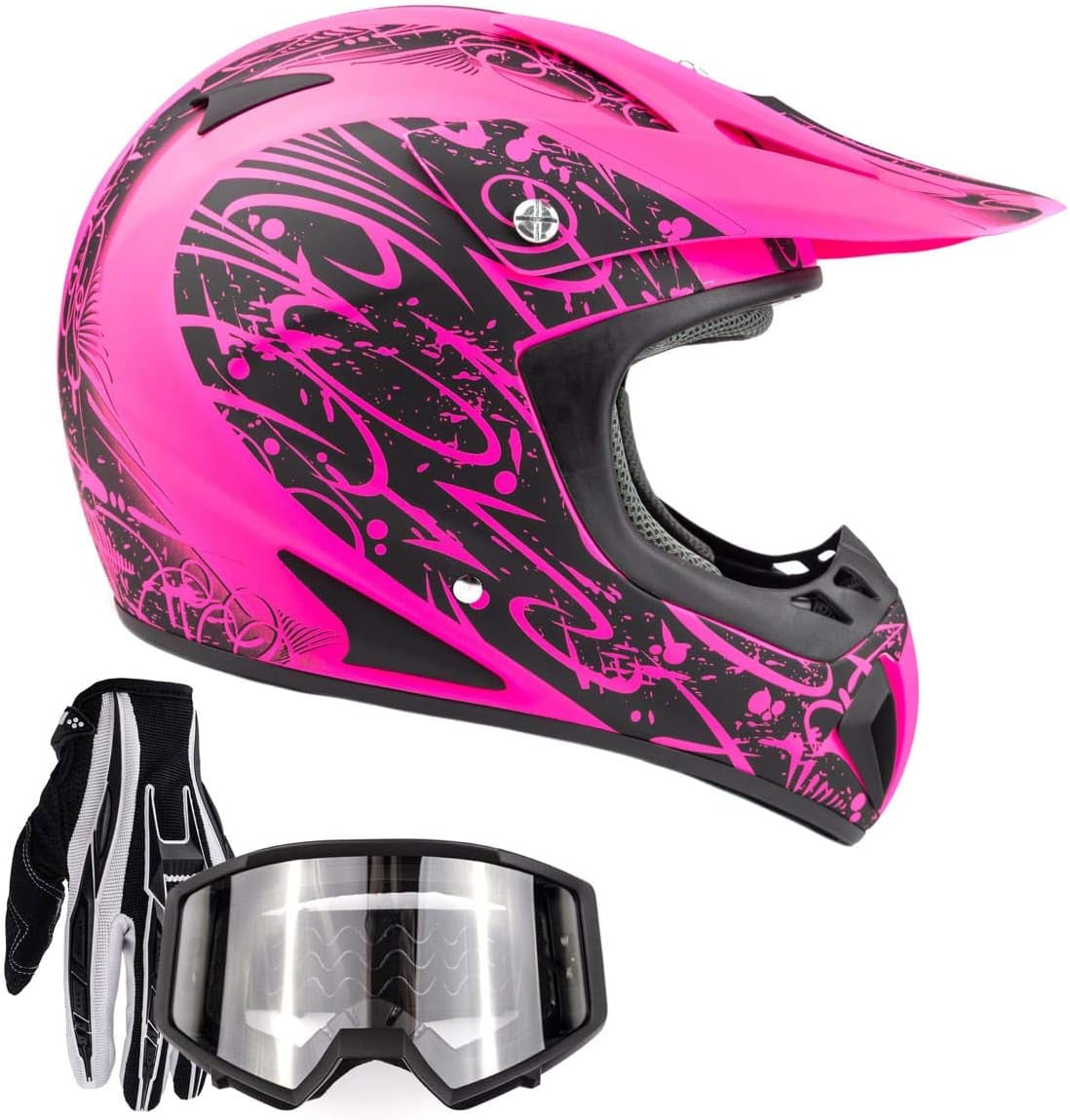 Typhoon Helmets Typhoon ATV Motorcycle Helmet with Goggles & Gloves - DOT Certified Off-Road Racing Protection Gear Set for Adults/Teens - Durable MX Combo Pack