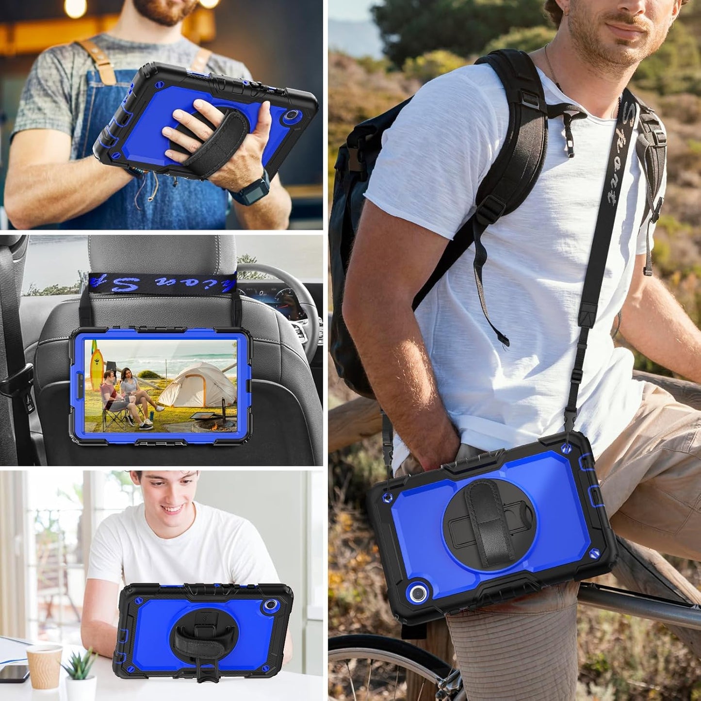 HXCASEAC Samsung Galaxy Tab A9 8.7" Shockproof Case - Stylish Blue Design with Screen Protector, Hand Strap & Pen Holder for SM-X110 SM-X115 SM-X117