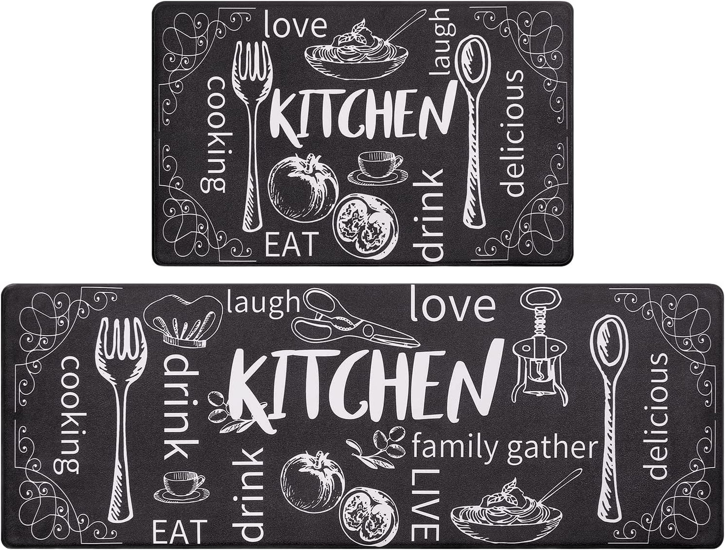 HEBE Kitchen Mats for Floor Set of 2 Thick anti Fatigue Mat for Cushioned, Waterproof Non-Slip Rugs Comfort Standing Chef Mat for Kitchen Sink, Laundry Room, Farmhouse Home Decor