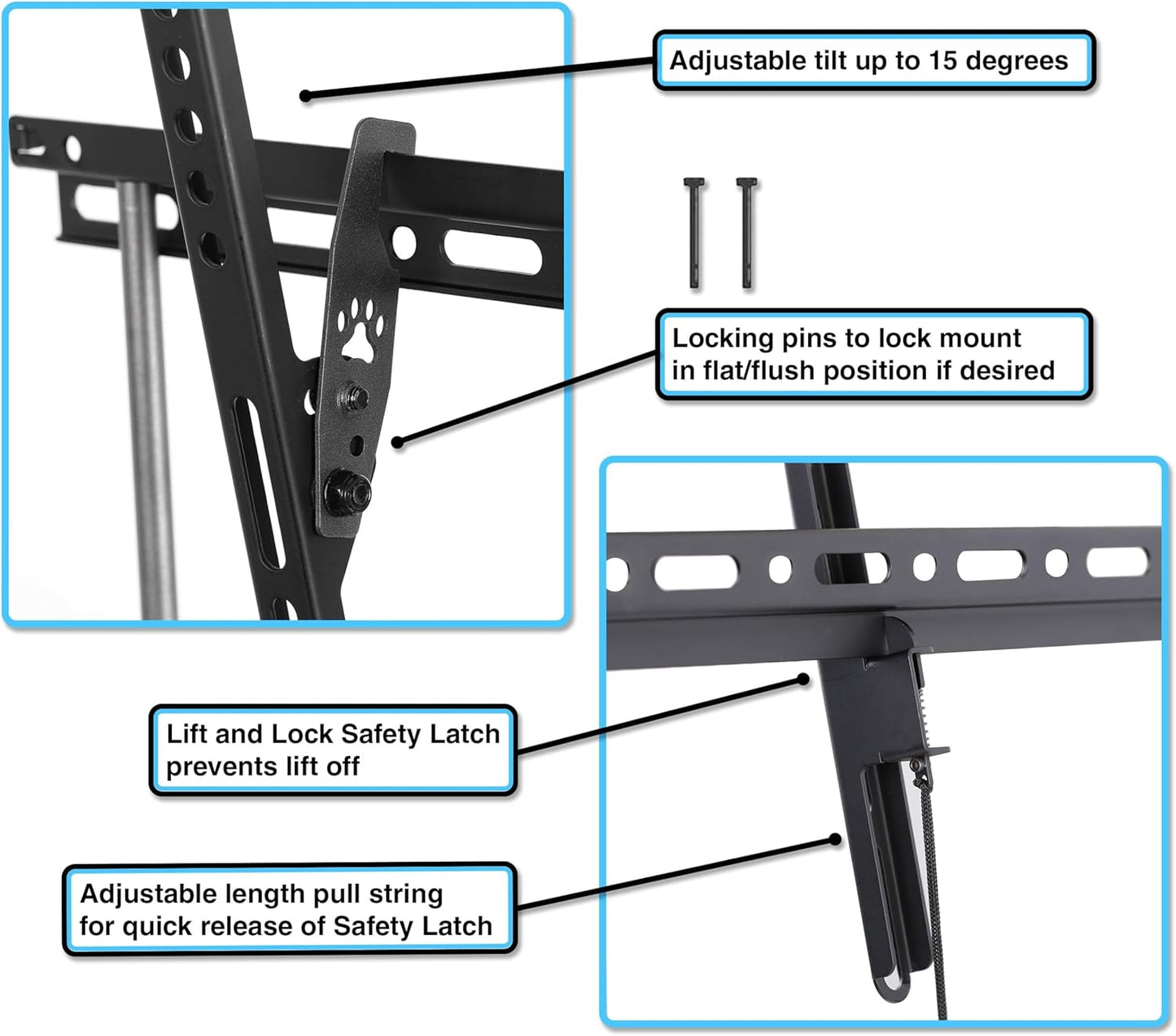 Cheetah Ultra Slim Tilt TV Mount for 32-86 Inch TVs, Supports 165Lbs, Includes 10Ft HDMI Cable, Fits 16-24" Studs, Adjustable 15° Tilt, Max VESA 600x400mm