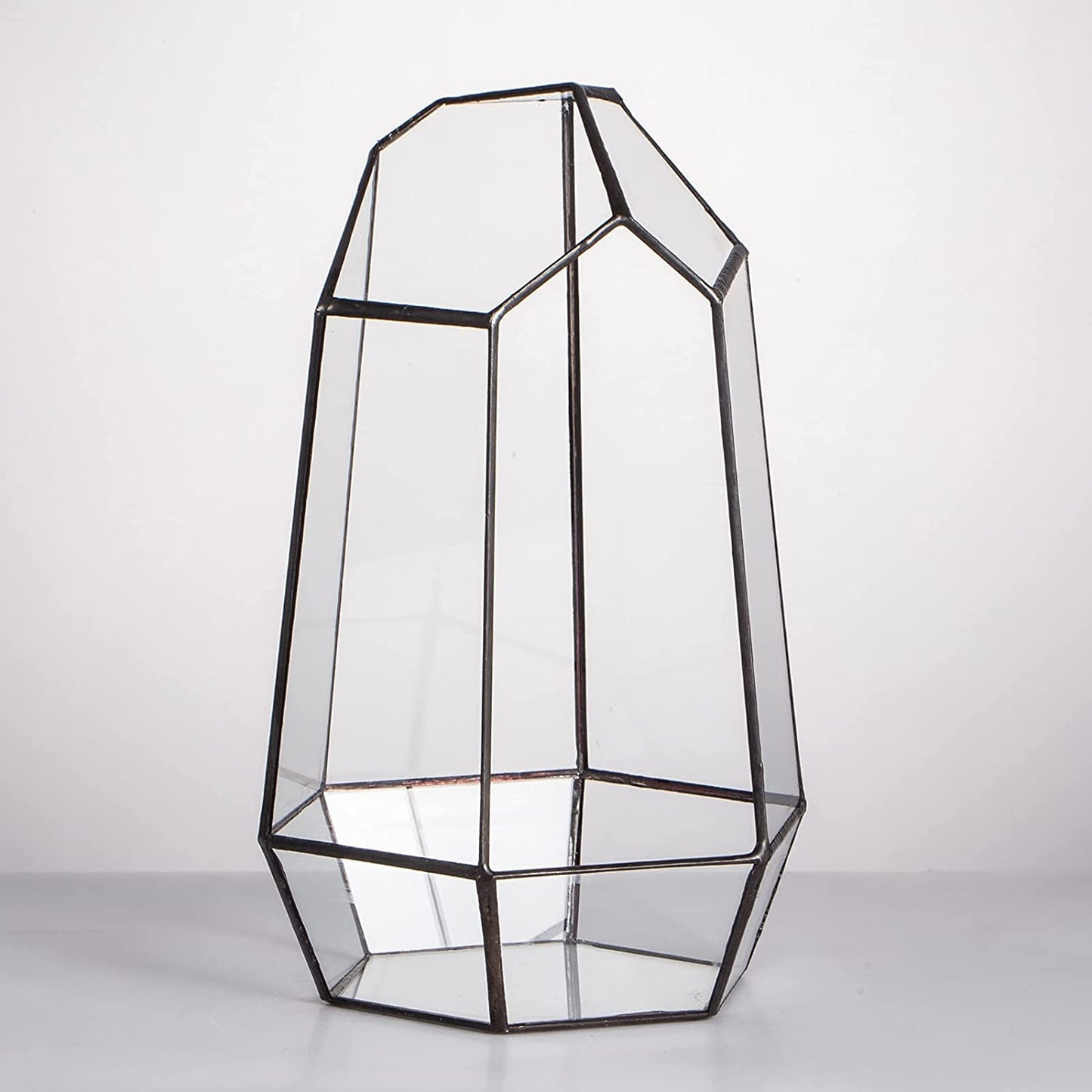Stylish NCYP Geometric Glass Terrarium Planter for Succulents & Cacti - Irregular Black Open Container for Indoor Home & Office Decor, 6.5" X 5.7" X 9.8" (Plants Not Included)