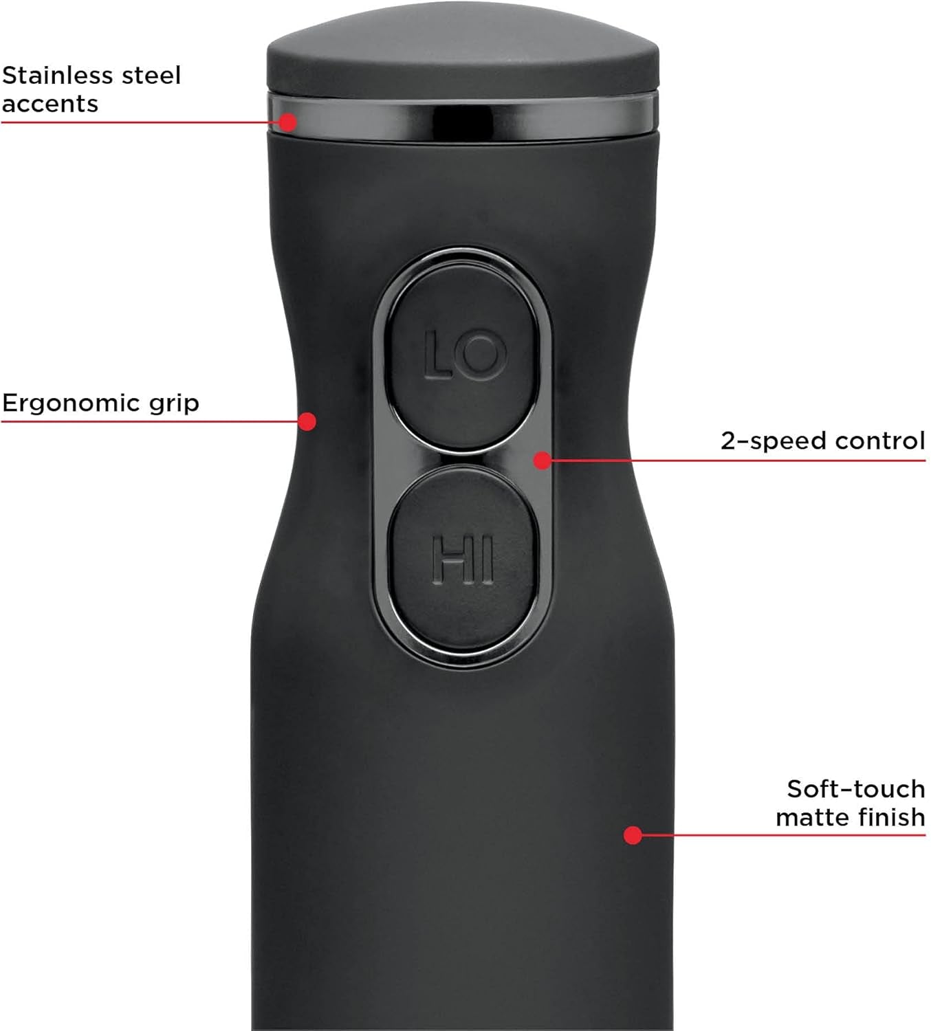 Chefman Powerful Immersion Hand Blender - 2-Speed Electric Mixer for Smoothies, Soups, Sauces & More - Ice Crushing, Black