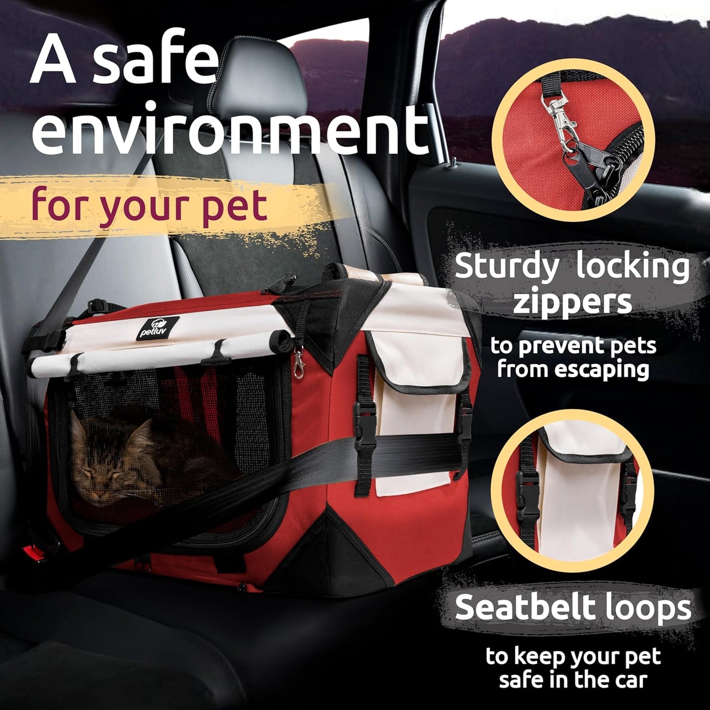 Soft-Sided Cat & Dog Pet Carrier, Large 24"X16"X16", Fits Large Cat, 2 Cats, or Medium Dog Comfortably, Great for Travel & Vet Visits, Privacy Windows, Removable Bed, Locking Zippers, Folds Flat