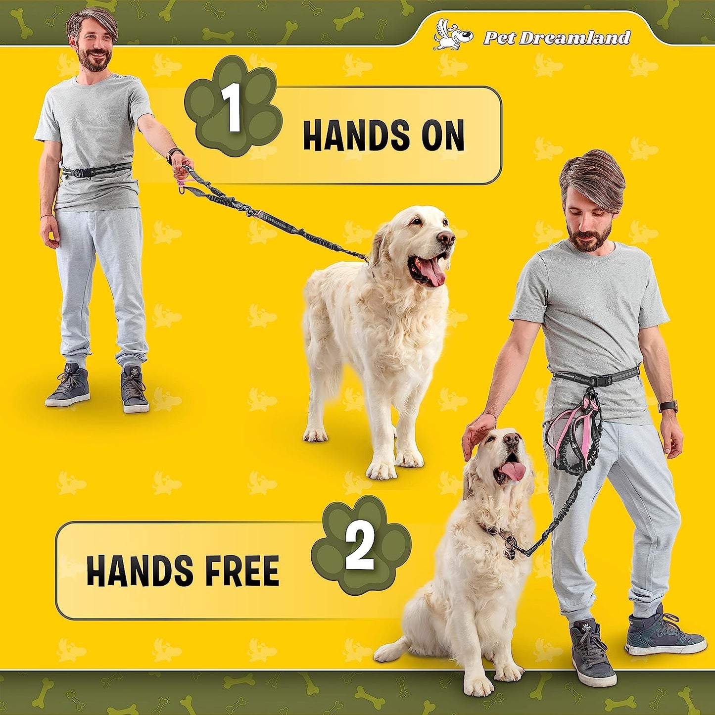Pet Dreamland Exquisite Handsfree Dog Leash for Large Dogs. Ultimate Comfort & Freedom for Walking and Hiking. Premium Quality, Durable & Versatile Waist Belt. Your Dog Will Love This Running Leash.