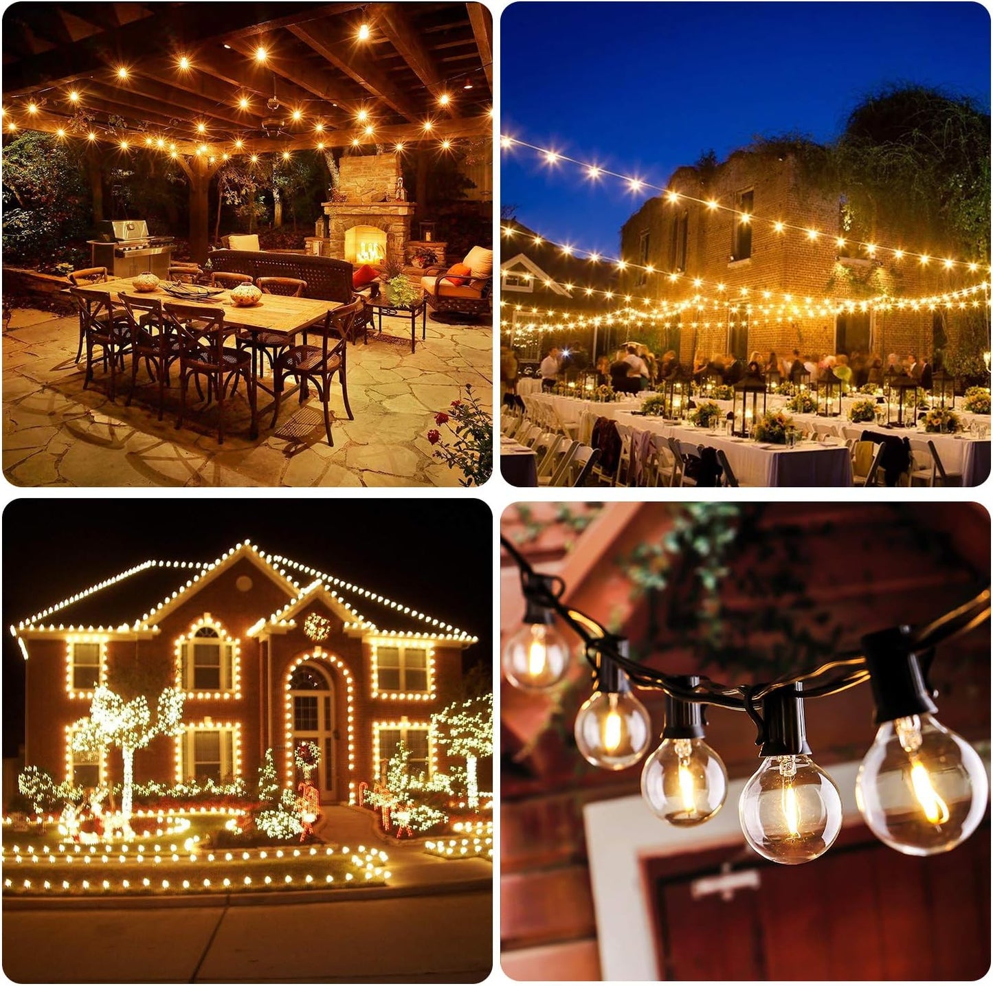 50FT Shatterproof LED G40 Globe String Lights - 50 Dimmable Edison Bulbs for Outdoor Patio, Balcony, Party, Wedding & Cafe - Waterproof Bistro Lighting