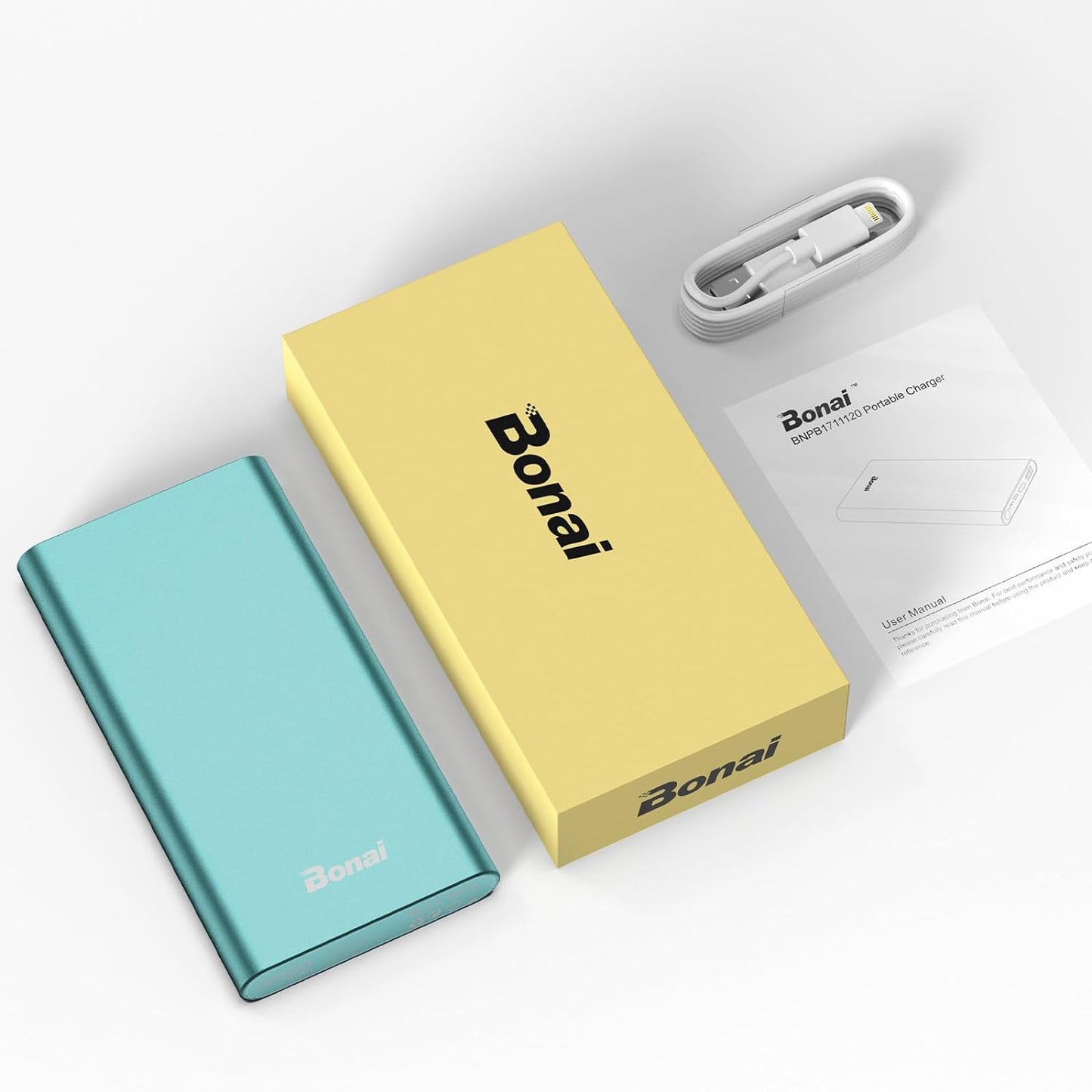 BONAI 12,000mAh Fast Charging Portable Power Bank - Dual Input/Output USB-C for iPhone 17/16/15/14/13/12, Galaxy, Android, iPad & More - Mint Color