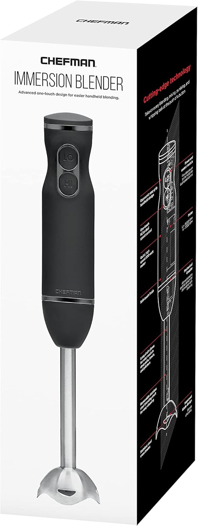 Chefman Powerful Immersion Hand Blender - 2-Speed Electric Mixer for Smoothies, Soups, Sauces & More - Ice Crushing, Black