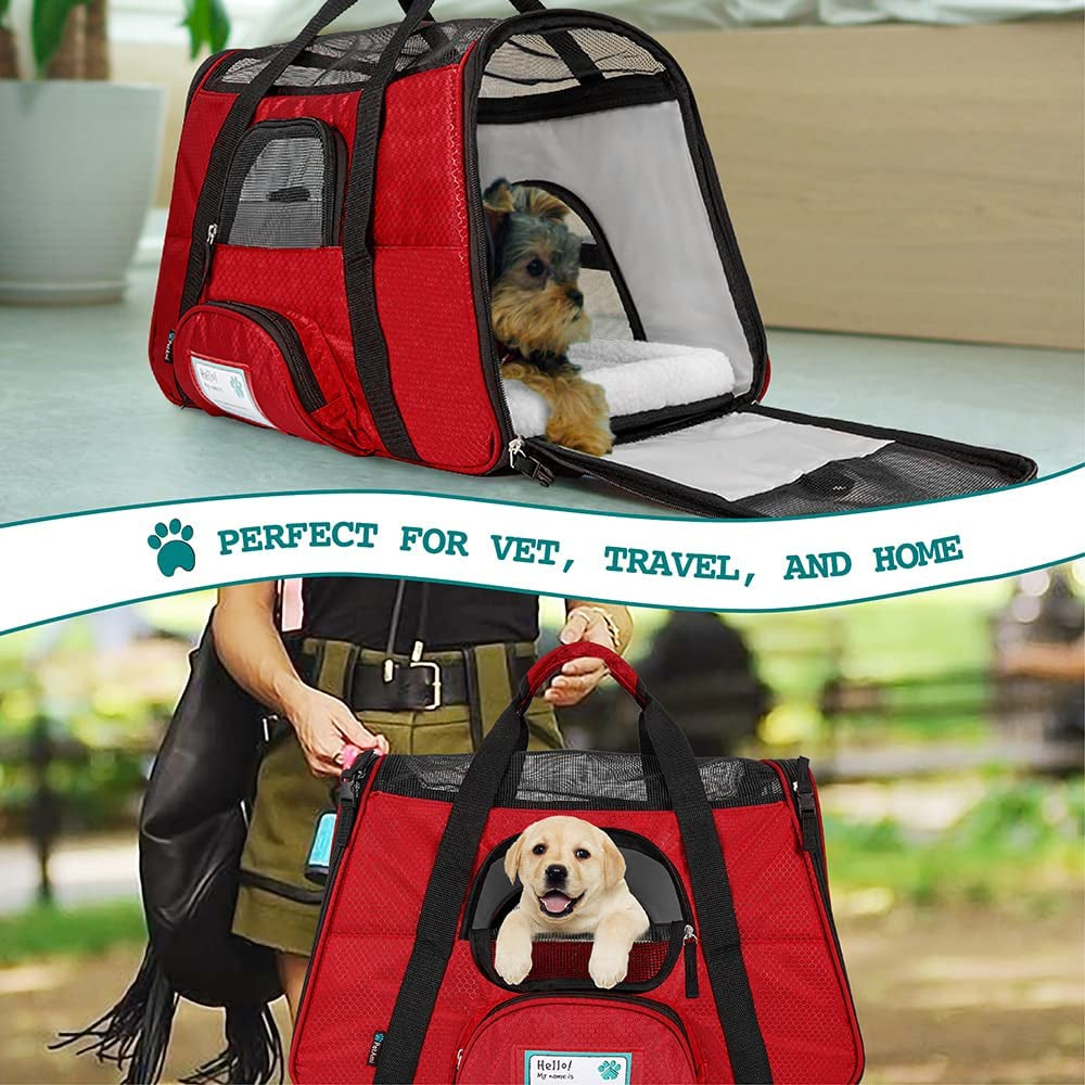 Petami Airline Approved Pet Carrier for Cat, Soft Sided Dog Carrier for Small Dogs, Cat Travel Supplies Accessories for Indoor Cats, Ventilated Pet Carrying Bag Medium Large Kitten Puppy, Small Red