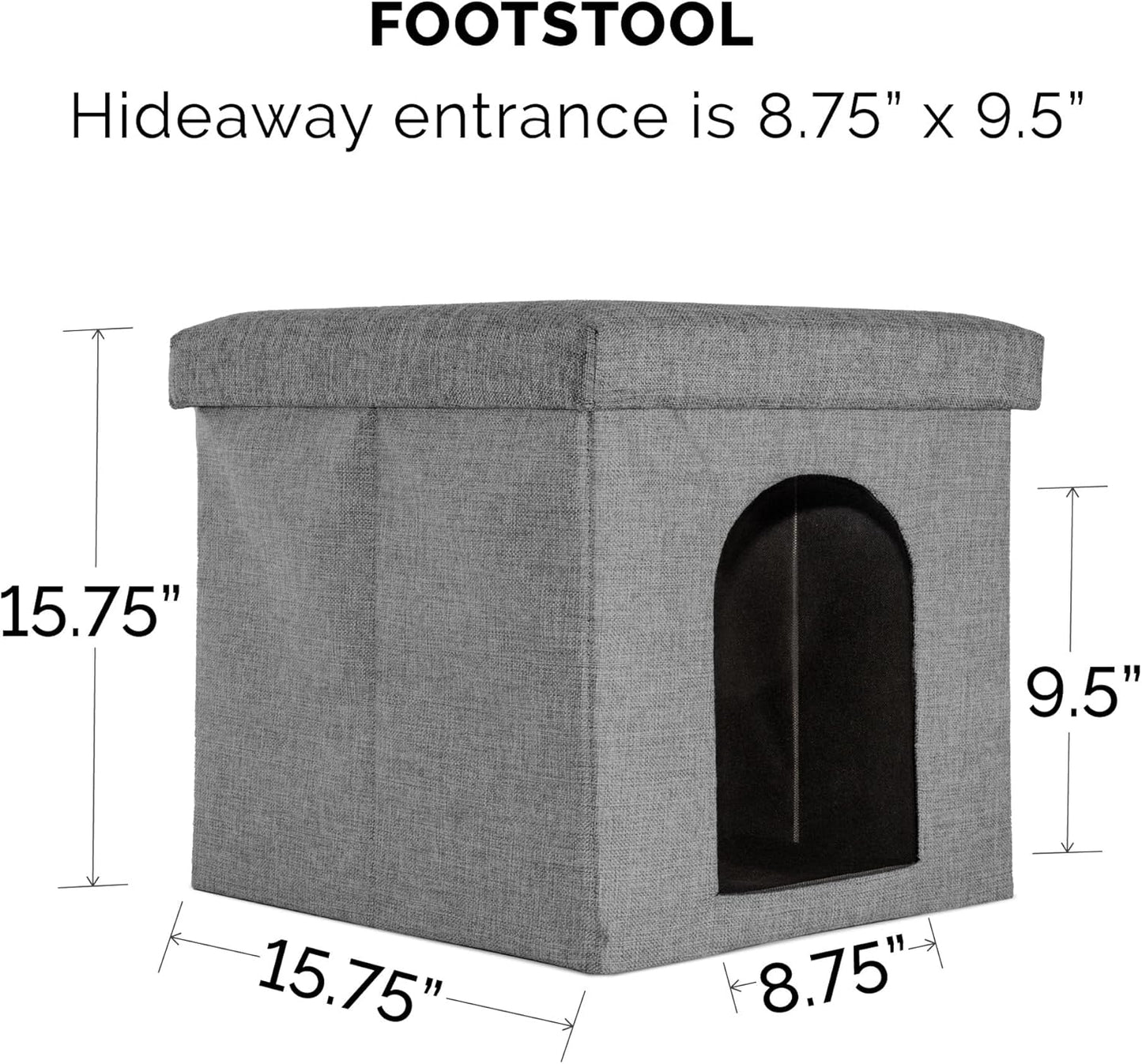 Furhaven Pet House for Indoor Cats & Small Dogs, Collapsible & Foldable W/ Plush Ball Toy - Living Room Footstool Cat Condo - Stormy Gray, Small