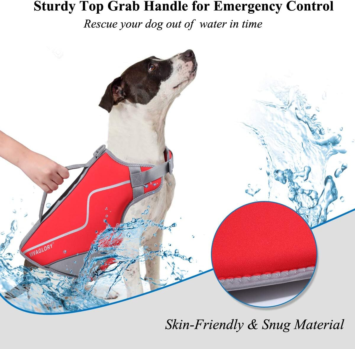 VIVAGLORY Neoprene Dog Life Vest, Dog Life Jacket for Swimming & Boating, Lightweight & Buoyancy for Puppy Doggy, Swimming Vest with Handle, M, Red