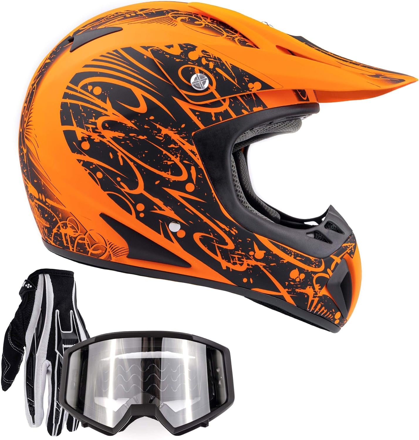 Typhoon Helmets Typhoon ATV Motorcycle Helmet with Goggles & Gloves - DOT Certified Off-Road Racing Protection Gear Set for Adults/Teens - Durable MX Combo Pack