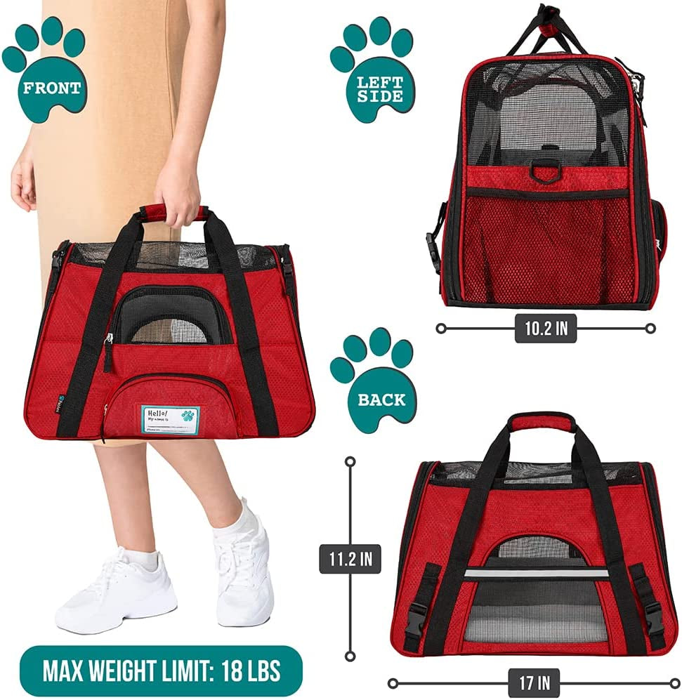 Petami Airline Approved Pet Carrier for Cat, Soft Sided Dog Carrier for Small Dogs, Cat Travel Supplies Accessories for Indoor Cats, Ventilated Pet Carrying Bag Medium Large Kitten Puppy, Small Red