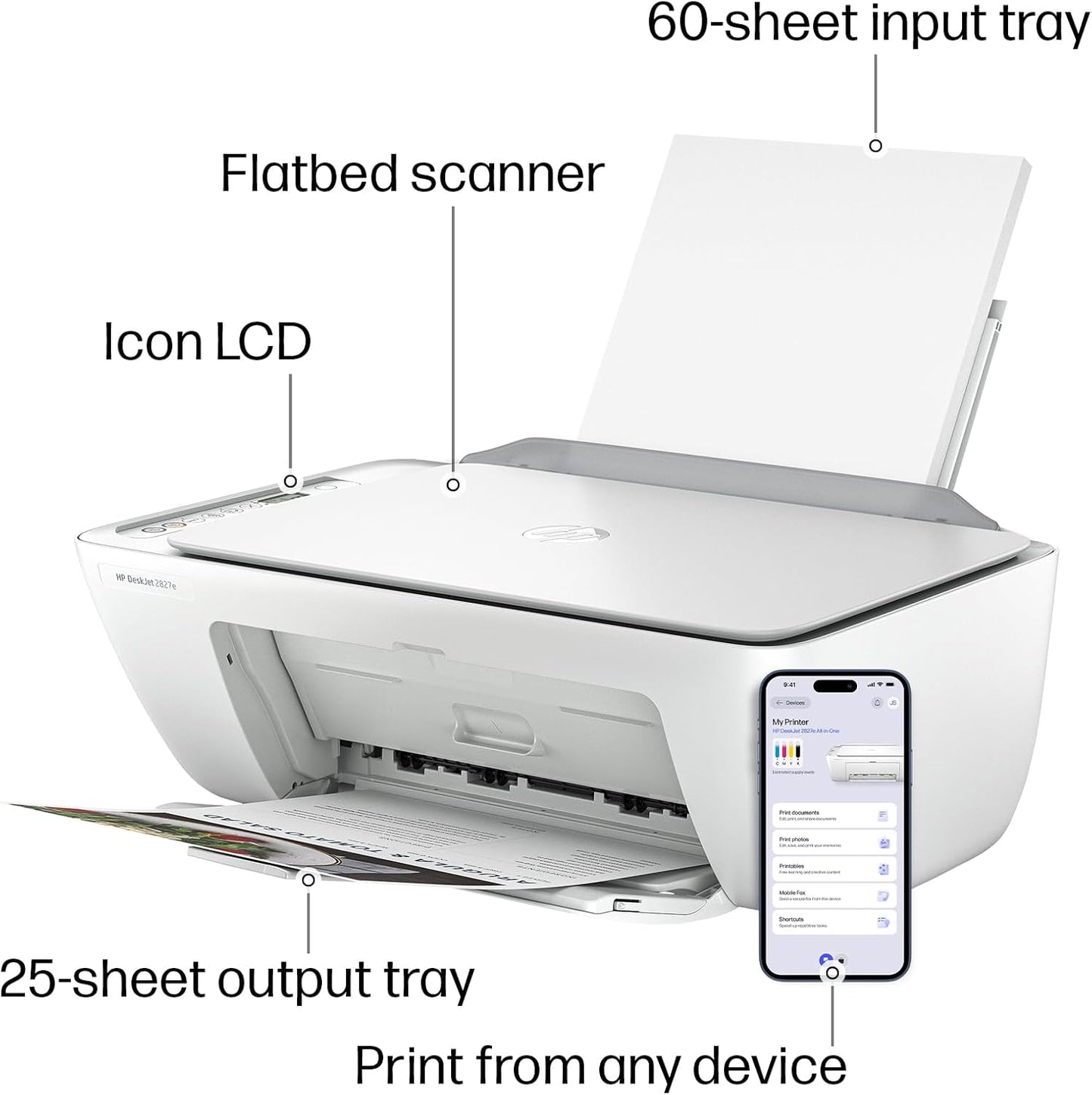 HP Deskjet 2827E Wireless All-In-One Color Inkjet Printer - Perfect for Home Use with Scanner, Copier & 3-Month Instant Ink Trial Included!