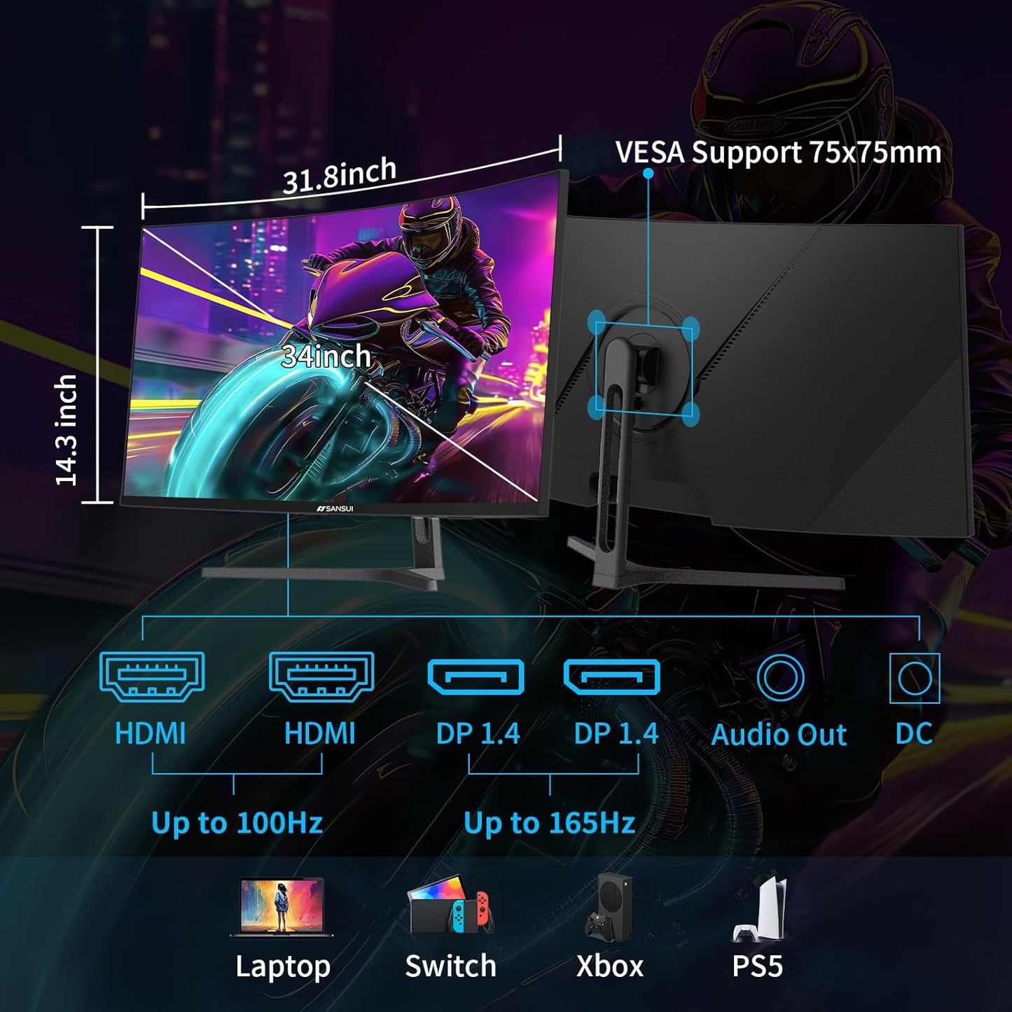SANSUI 27" FHD 1080P 120Hz Frameless Monitor with HDMI & DP Ports, Freesync & HDR - Adjustable Tilt for Home & Office (ES-27F2, HDMI Cable Included)