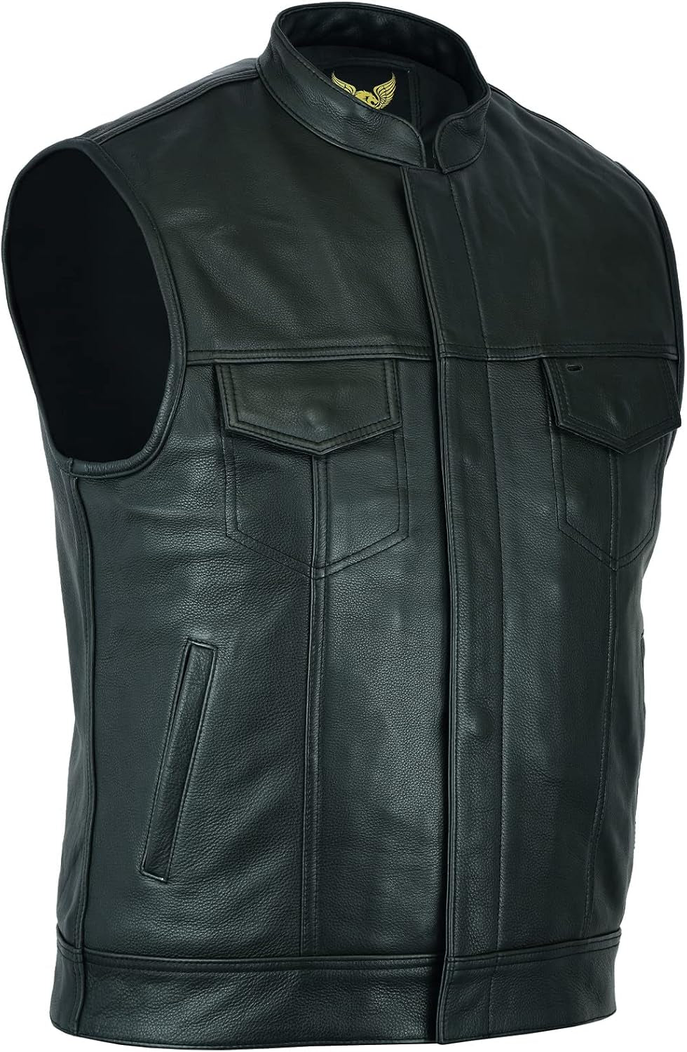 Leatherick Mens Black Motorcycle Vests - SOA Club & Traditional Paisley Satin Liner Leather Biker Vests
