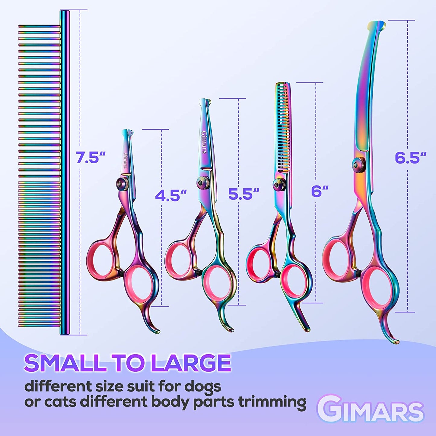 Gimars Professional 4CR Stainless Steel 6 in 1 Grooming Scissors for Dogs with Safety round Tip, Heavy Duty Titanium Coated Pet Grooming Scissor for Dogs, Cats and Other Animals