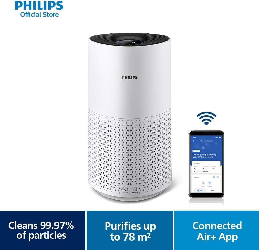 1000I Series Air Purifier – 78 M² Coverage, 300 M³/H CADR, HEPA & Carbon Filter, Smart Sensor, Ultra-Quiet, Wi-Fi Connected, Air+ App (AC1715/70)
