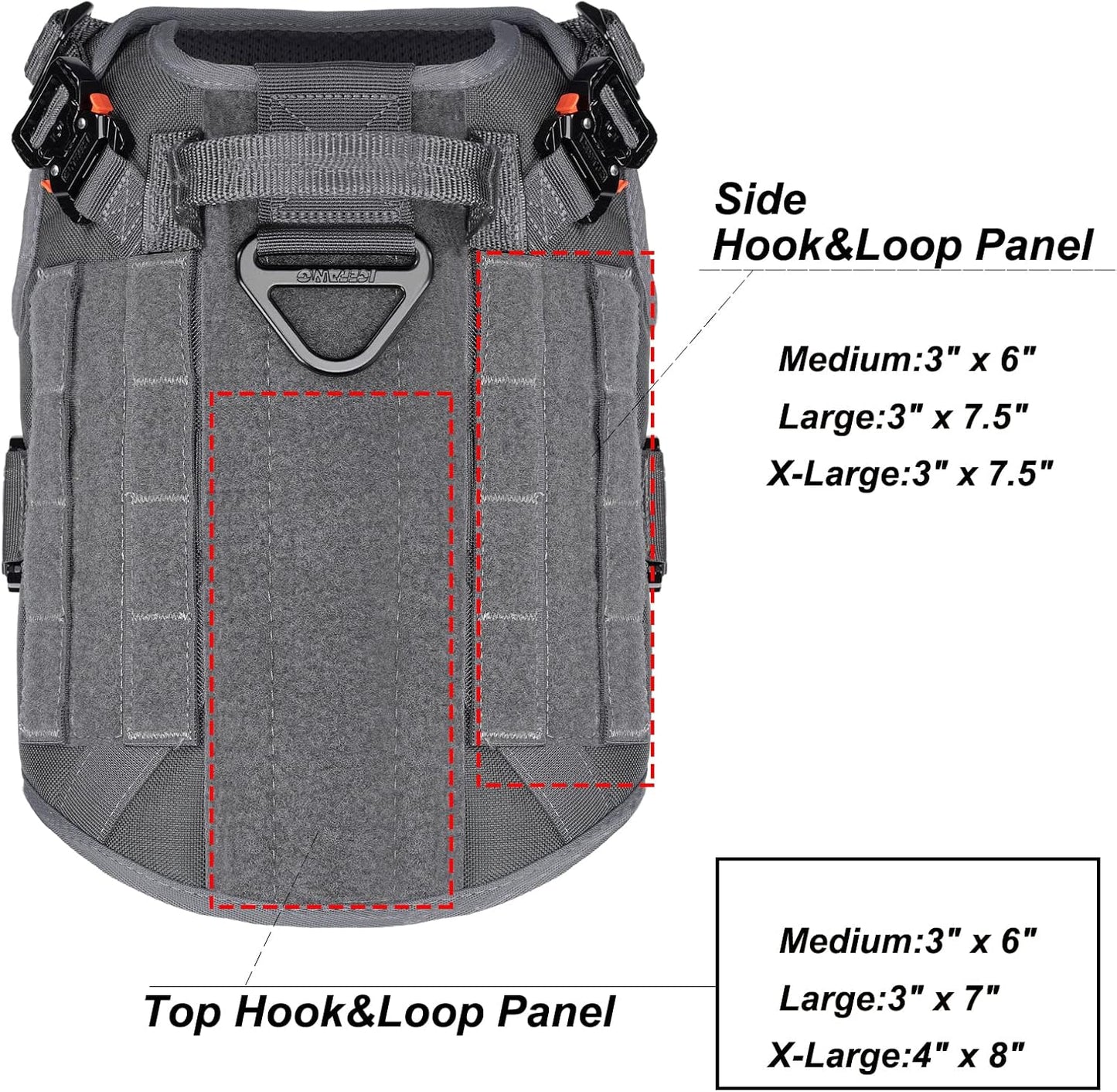 ICEFANG Tactical Dog Harness with 4X Metal Buckle,Working Dog MOLLE K9 Vest with Handle,No Pulling Front Clip,Adjustable Pet Harness for Meduim Dogs (M (25"-31" Chest), Grey)