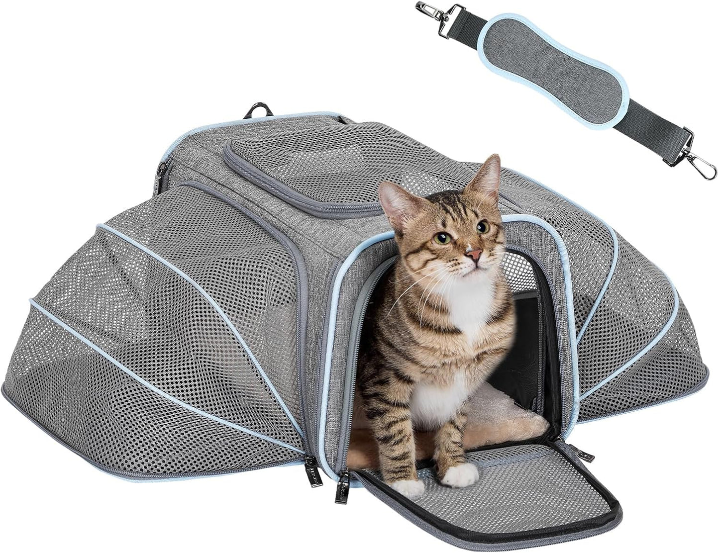 Petsfit Expandable Small Cat Carriers Dog Carrier, Airline Approved Soft-Sided Portable Washable Pet Travel Carrier with Two Extension up to 9LB
