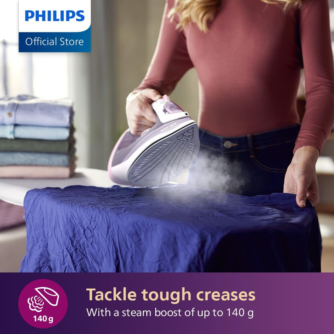 Perfect Care 3000 Series Steam Iron, 2000 W Power, 30 G/Min Continuous Steam, 140 G Steam Boost, 300 Ml Water Tank, Ceramic Soleplate, Purple (DST3010/39)