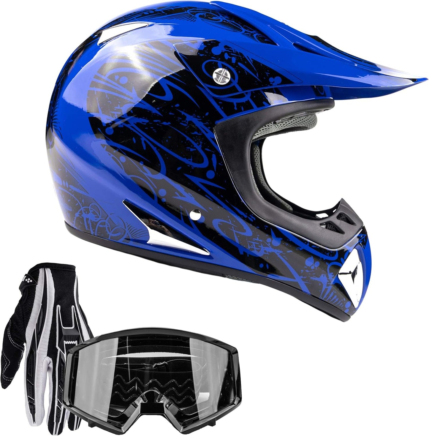 Typhoon Helmets Typhoon ATV Motorcycle Helmet with Goggles & Gloves - DOT Certified Off-Road Racing Protection Gear Set for Adults/Teens - Durable MX Combo Pack