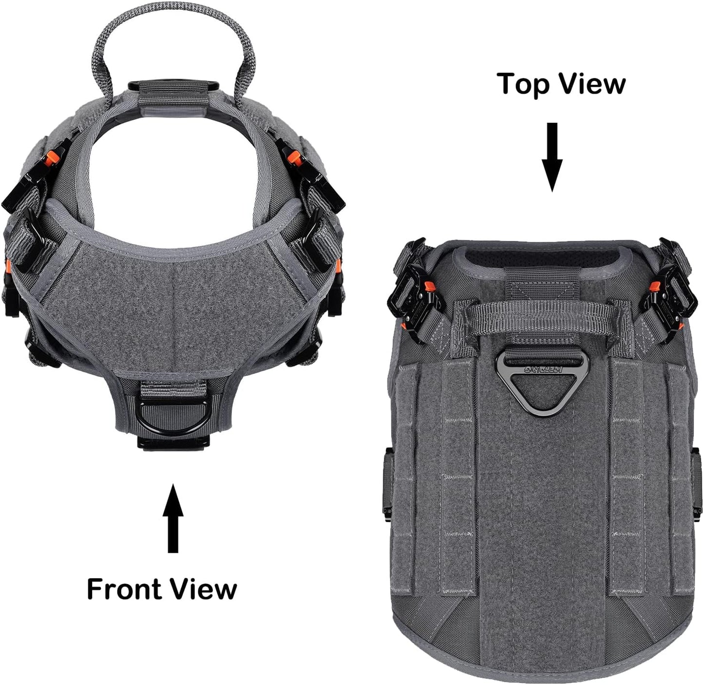 ICEFANG Tactical Dog Harness with 4X Metal Buckle,Working Dog MOLLE K9 Vest with Handle,No Pulling Front Clip,Adjustable Pet Harness for Meduim Dogs (M (25"-31" Chest), Grey)