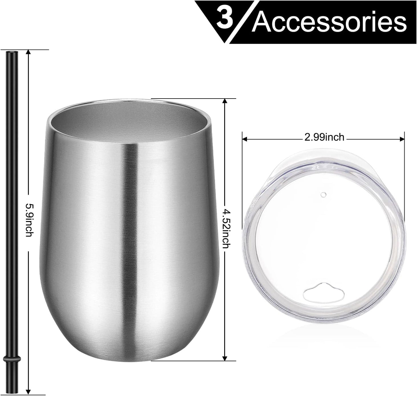 VEGOND 12-Pack Stainless Steel Wine Tumblers - 12oz Double Wall Insulated Cups with Lids & Straws for Hot & Cold Drinks