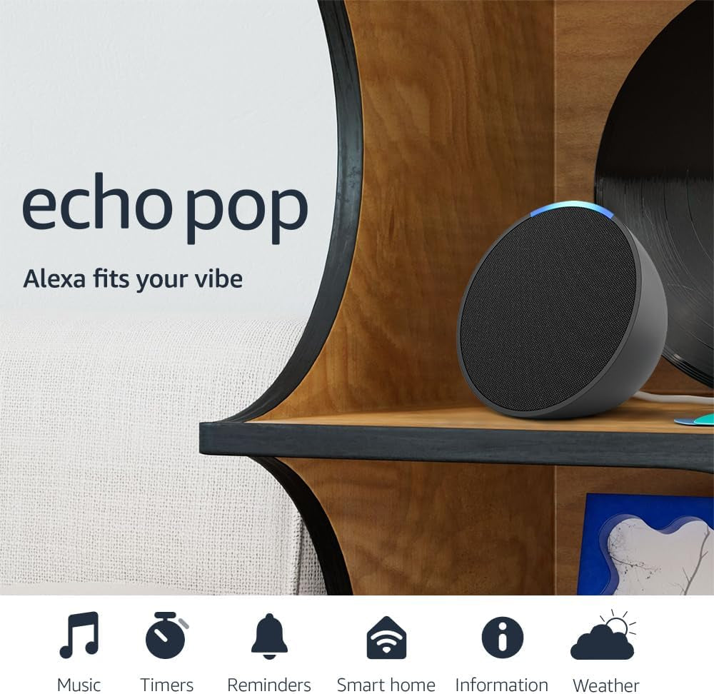 Amazon Echo Pop - Compact Glacier White Alexa Speaker for Any Room - Latest Model