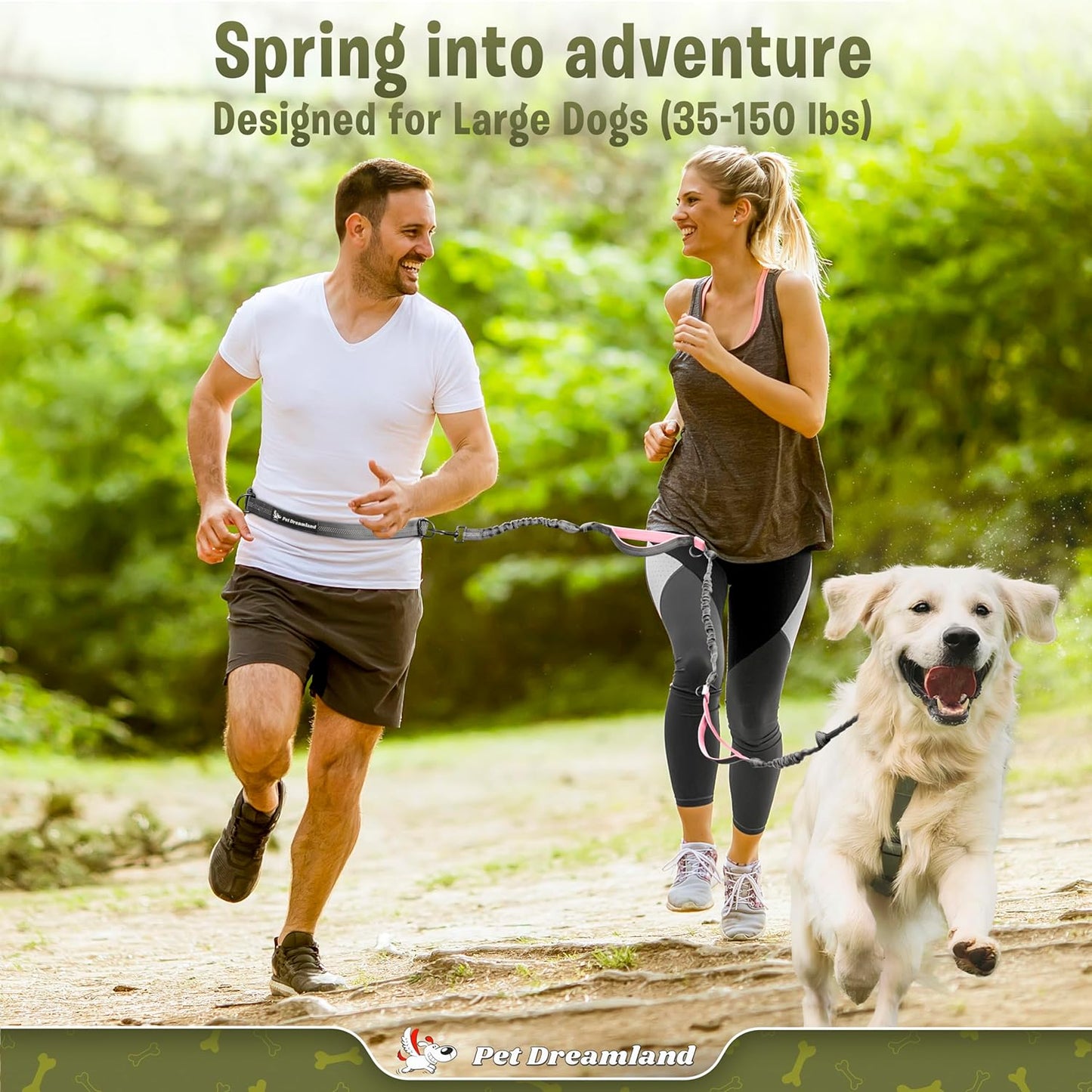 Pet Dreamland Exquisite Handsfree Dog Leash for Large Dogs. Ultimate Comfort & Freedom for Walking and Hiking. Premium Quality, Durable & Versatile Waist Belt. Your Dog Will Love This Running Leash.