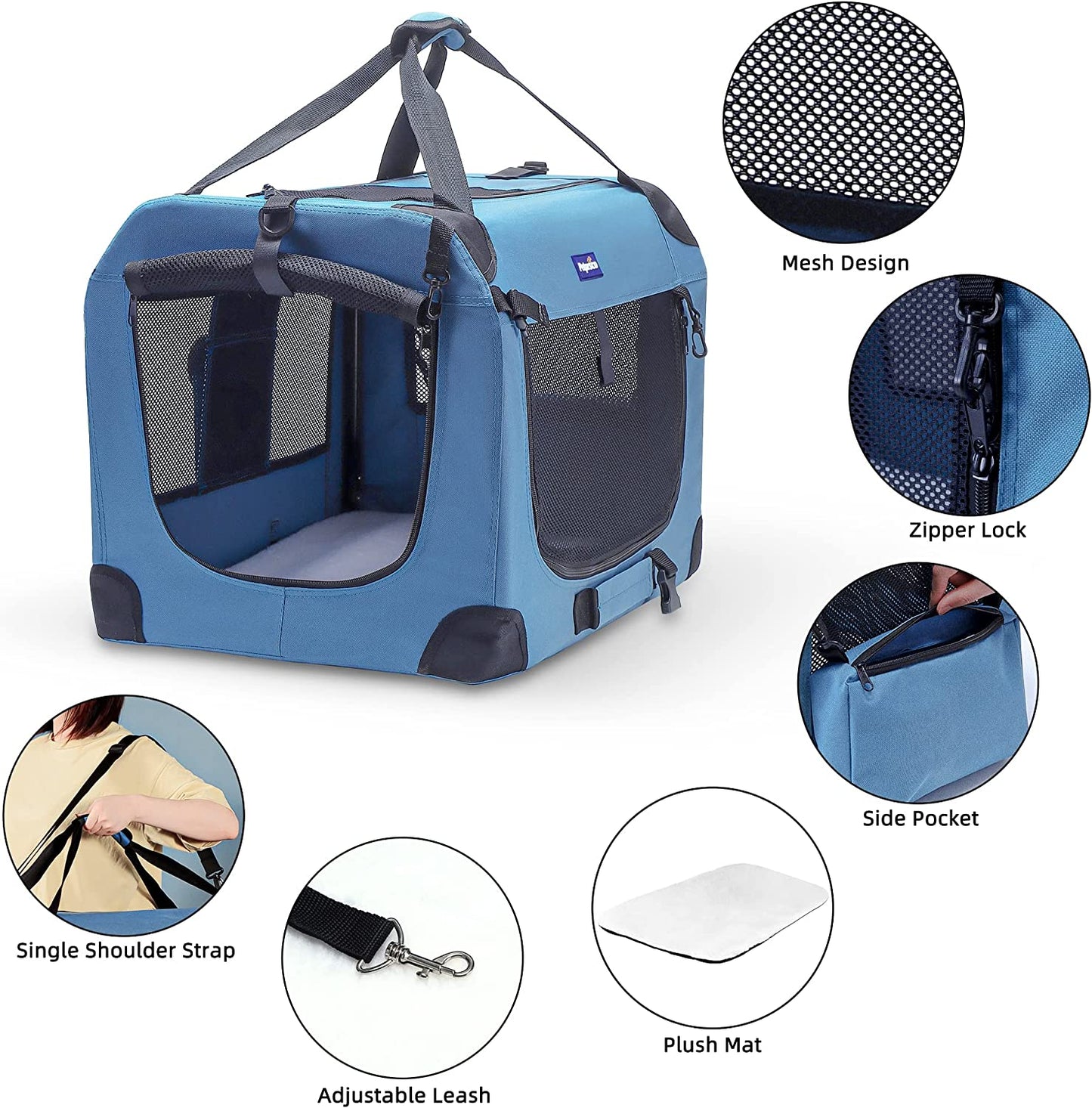 Petprsco Portable Collapsible Dog Crate, Travel Dog Crate 24X17X17 with Soft Warm Blanket and Foldable Bowl for Large Cats & Small Dogs Indoor and Outdoor