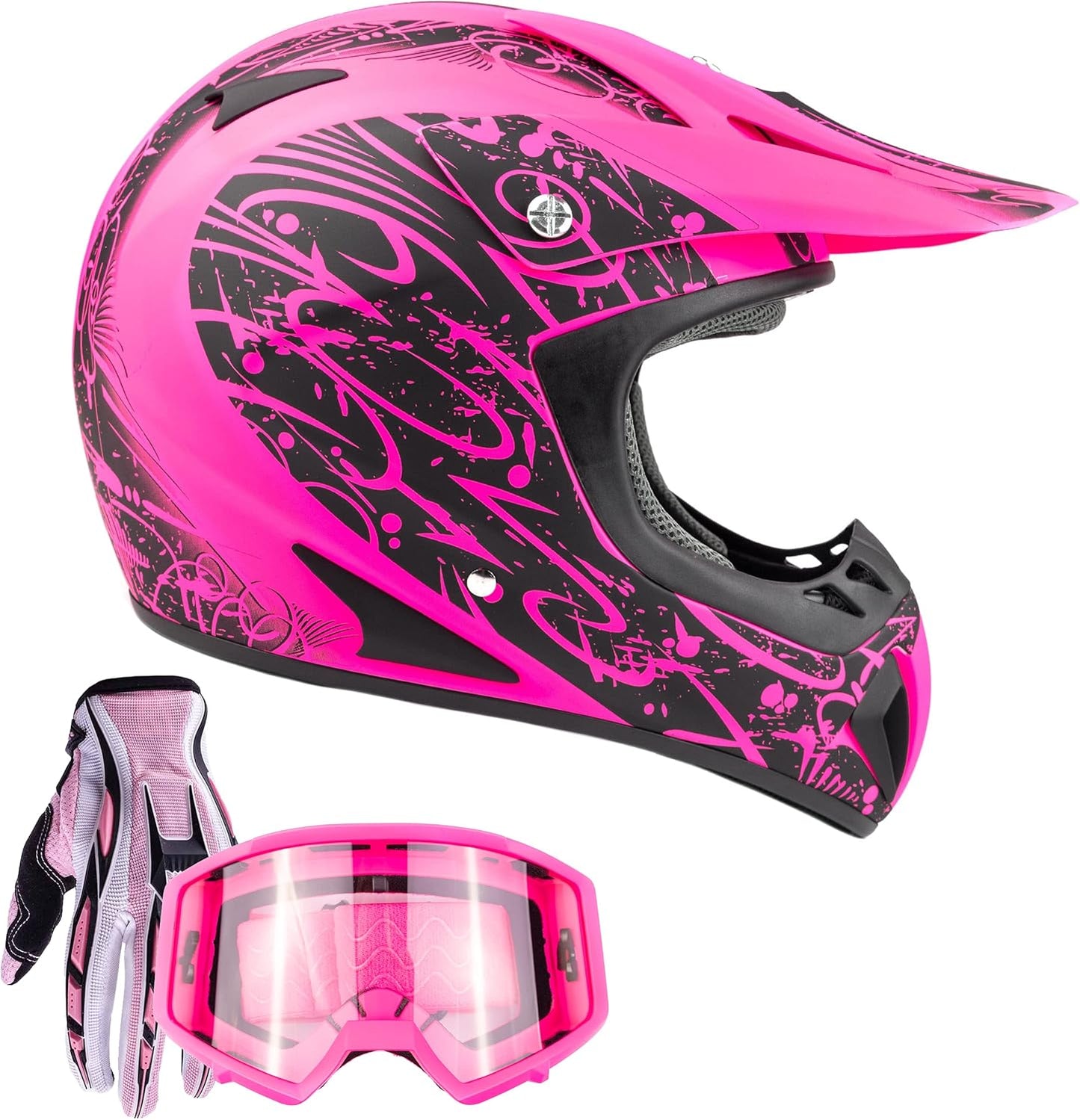Typhoon Helmets Typhoon ATV Motorcycle Helmet with Goggles & Gloves - DOT Certified Off-Road Racing Protection Gear Set for Adults/Teens - Durable MX Combo Pack