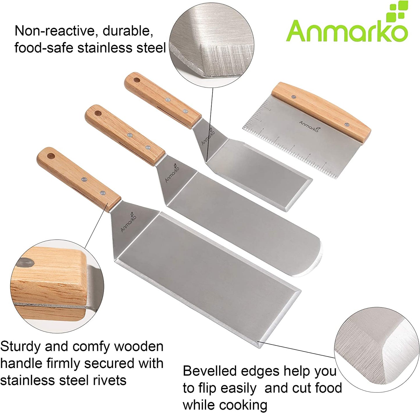 Premium Stainless Steel Teppanyaki Spatula Set - Perfect for Grilling, Flipping Pancakes, and Cooking on Cast Iron Griddles - BBQ Essential!