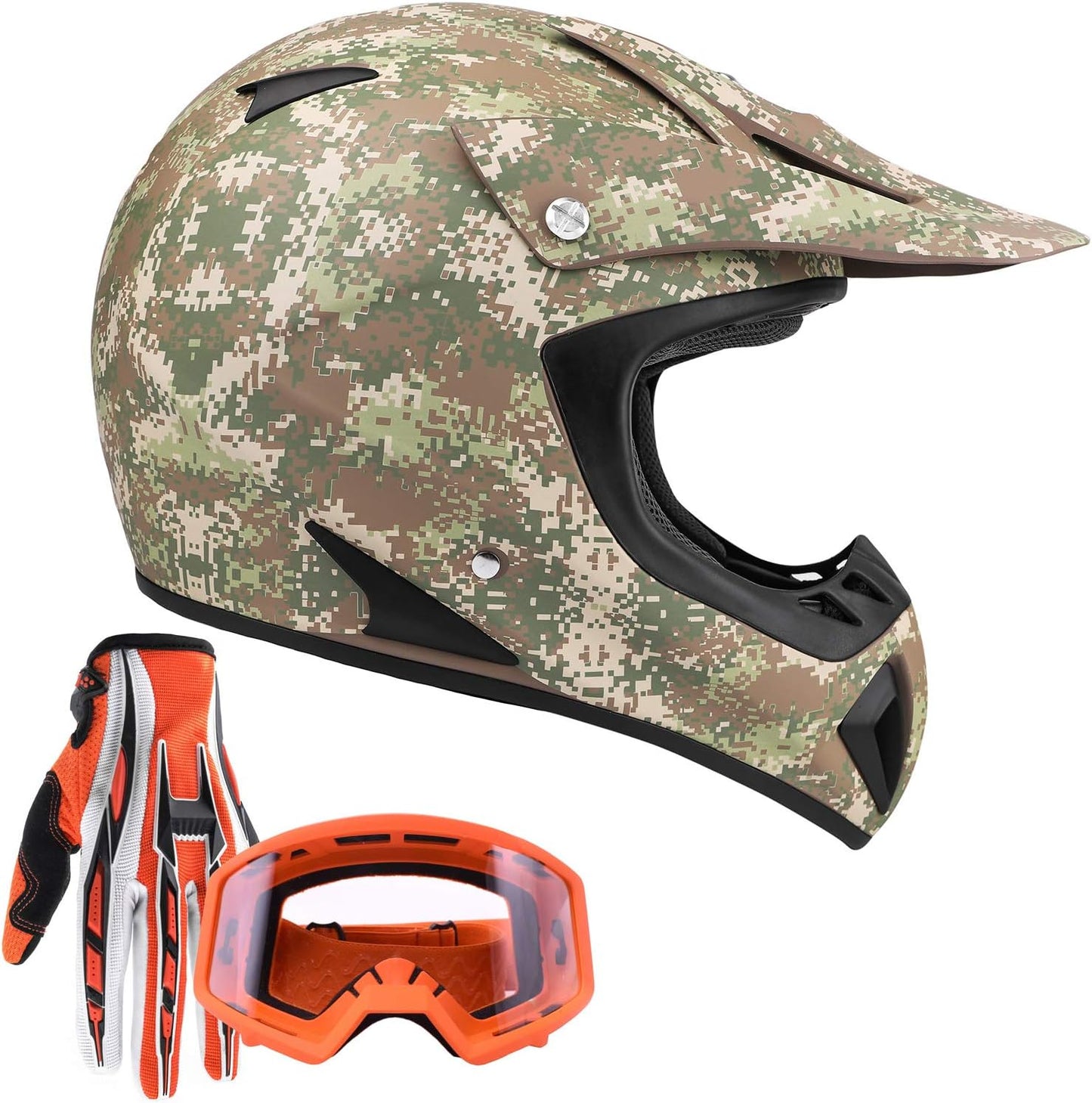 Typhoon Helmets Typhoon ATV Motorcycle Helmet with Goggles & Gloves - DOT Certified Off-Road Racing Protection Gear Set for Adults/Teens - Durable MX Combo Pack