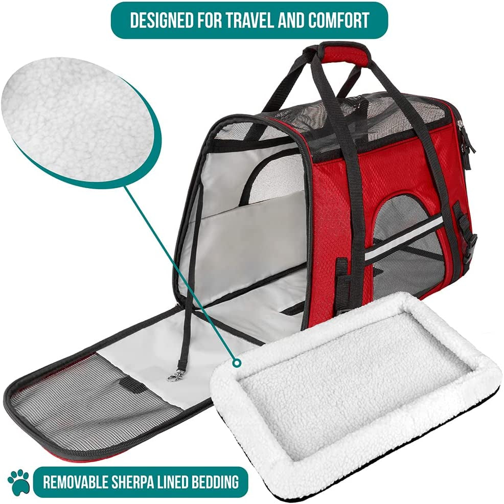 Petami Airline Approved Pet Carrier for Cat, Soft Sided Dog Carrier for Small Dogs, Cat Travel Supplies Accessories for Indoor Cats, Ventilated Pet Carrying Bag Medium Large Kitten Puppy, Small Red