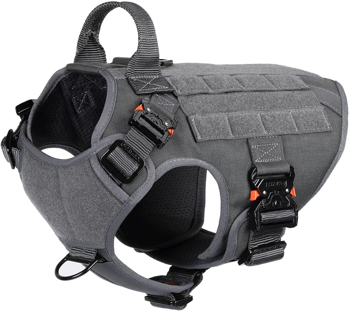 ICEFANG Tactical Dog Harness with 4X Metal Buckle,Working Dog MOLLE K9 Vest with Handle,No Pulling Front Clip,Adjustable Pet Harness for Meduim Dogs (M (25"-31" Chest), Grey)