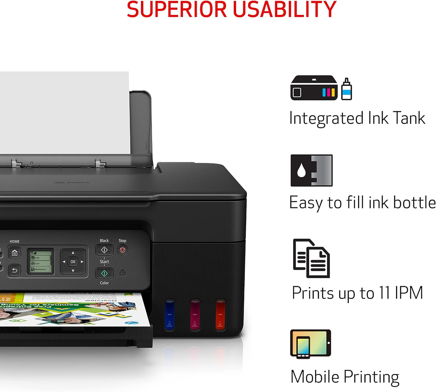 Canon Megatank G3290 Wireless All-In-One Printer - Print, Copy, Scan, Mobile Printing, 2.7" LCD Touchscreen, Auto Duplex