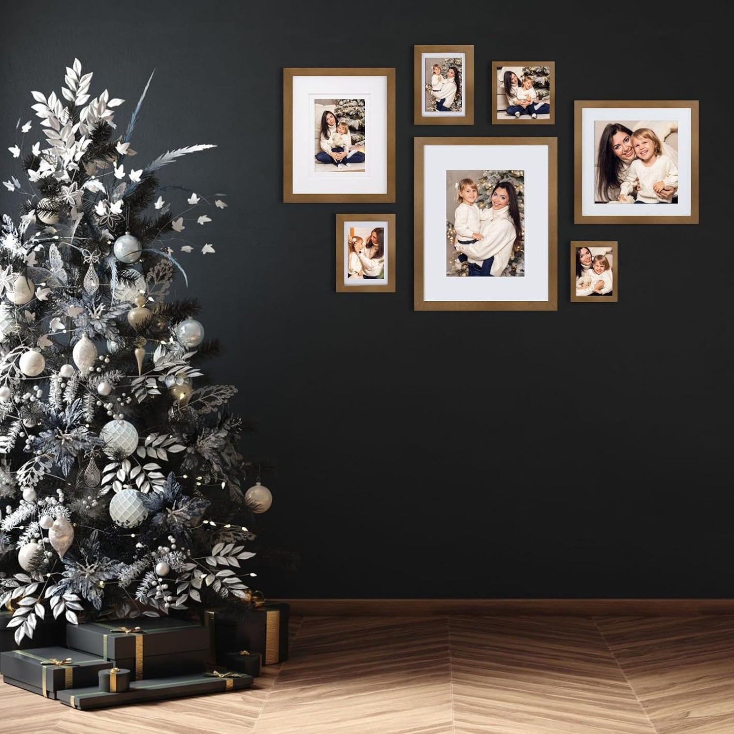 Egofine 11X11 Picture Frames 4 Pack Covered by Plexiglass, Display Pictures 8X8 with Mat or 11X11 without Mat Made of Solid Wood for Table Top Display and Wall Mounting Photo Frame, Light Brown
