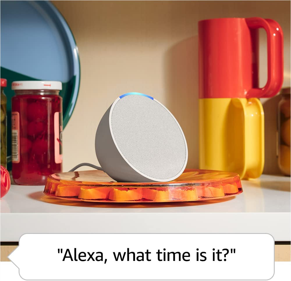 Amazon Echo Pop - Compact Glacier White Alexa Speaker for Any Room - Latest Model