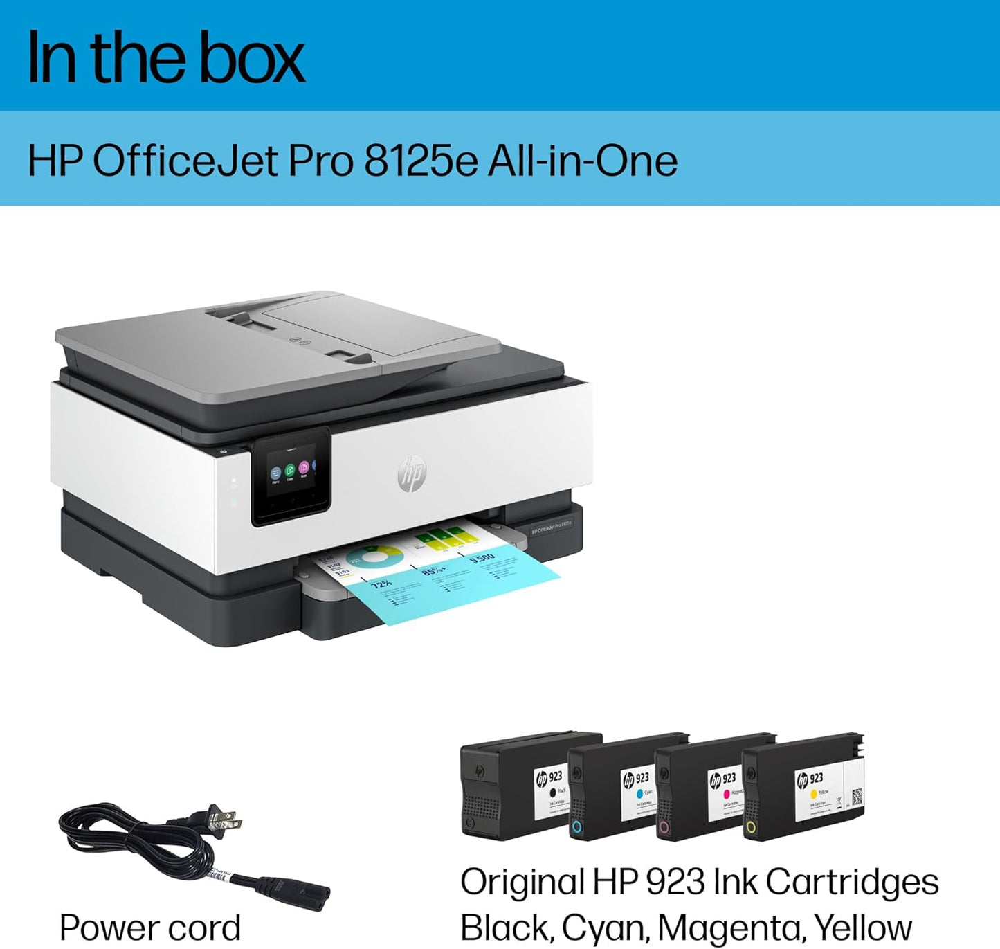 HP Officejet Pro 8125E Wireless All-In-One Color Inkjet Printer - Ideal for Home Office, Print, Scan, Copy, ADF, Duplex Printing, Includes 3-Month Instant Ink Trial, AI-Enabled
