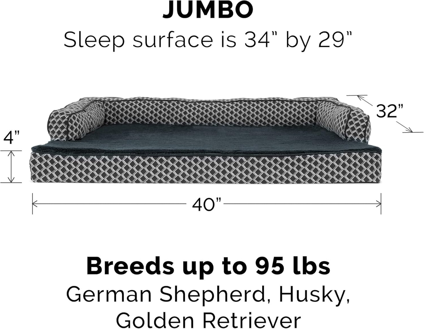 Furhaven Replacement Dog Bed Cover Comfy Couch Plush & Décor Sofa-Style, Machine Washable - Diamond Gray, Jumbo (X-Large)