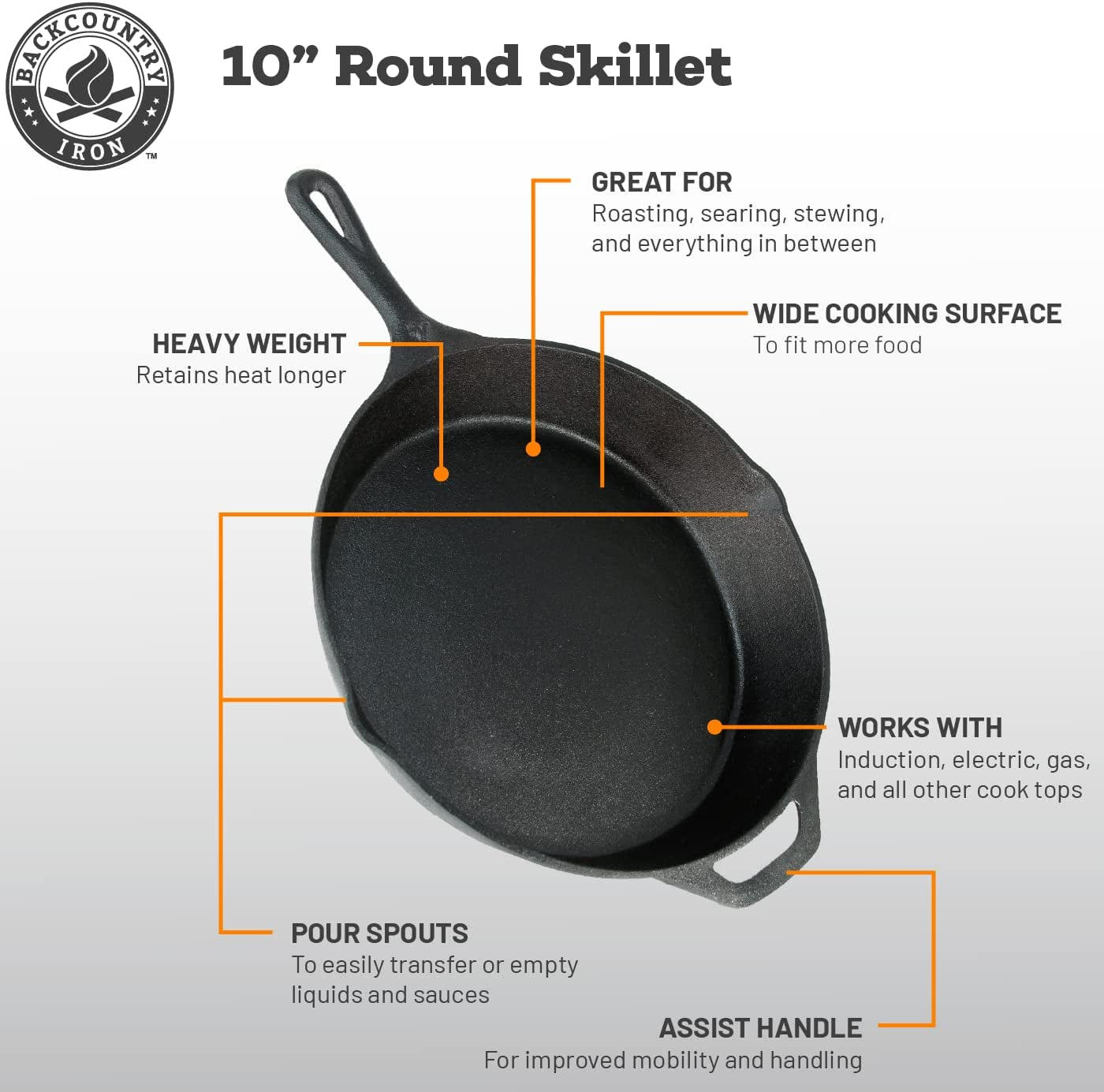 Backcountry Iron 12-Inch Pre-Seasoned Cast Iron Skillet - Perfect for All Your Cooking Adventures!