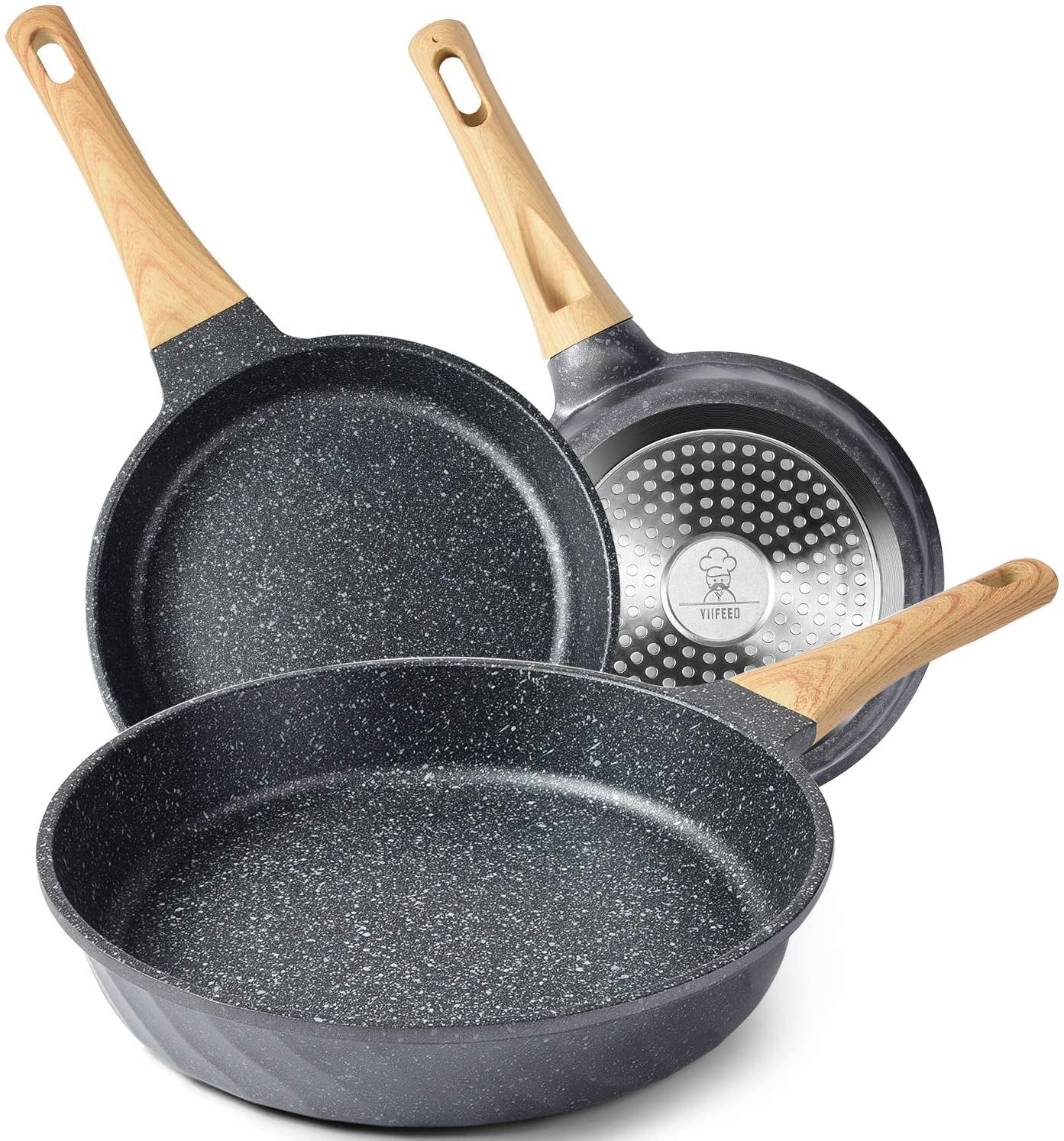Nonstick Induction Frying Pan Set - Granite Skillet Cookware with Heat-Resistant Handle - Perfect Christmas Gift for Women (8", 9.5", & 11")