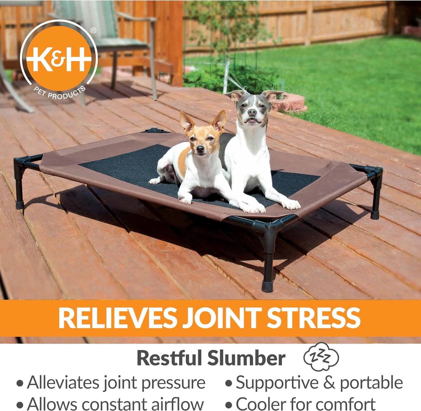 K&H Pet Products Outdoor Elevated Dog Cot, Breathable Cooling Elevated Cot Hammock Pet Bed for Large Dogs, Washable Mesh Cover, Raised Metal Frame, Collapsible, Portable - Large 42 X 30In Chocolate