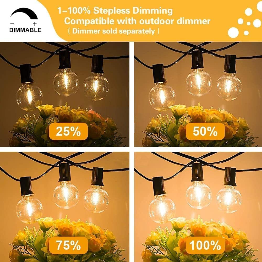 Banord 29FT Shatterproof Globe Outdoor String Lights - 15 Dimmable Waterproof Bulbs for Patio, Porch & Cafe Decor