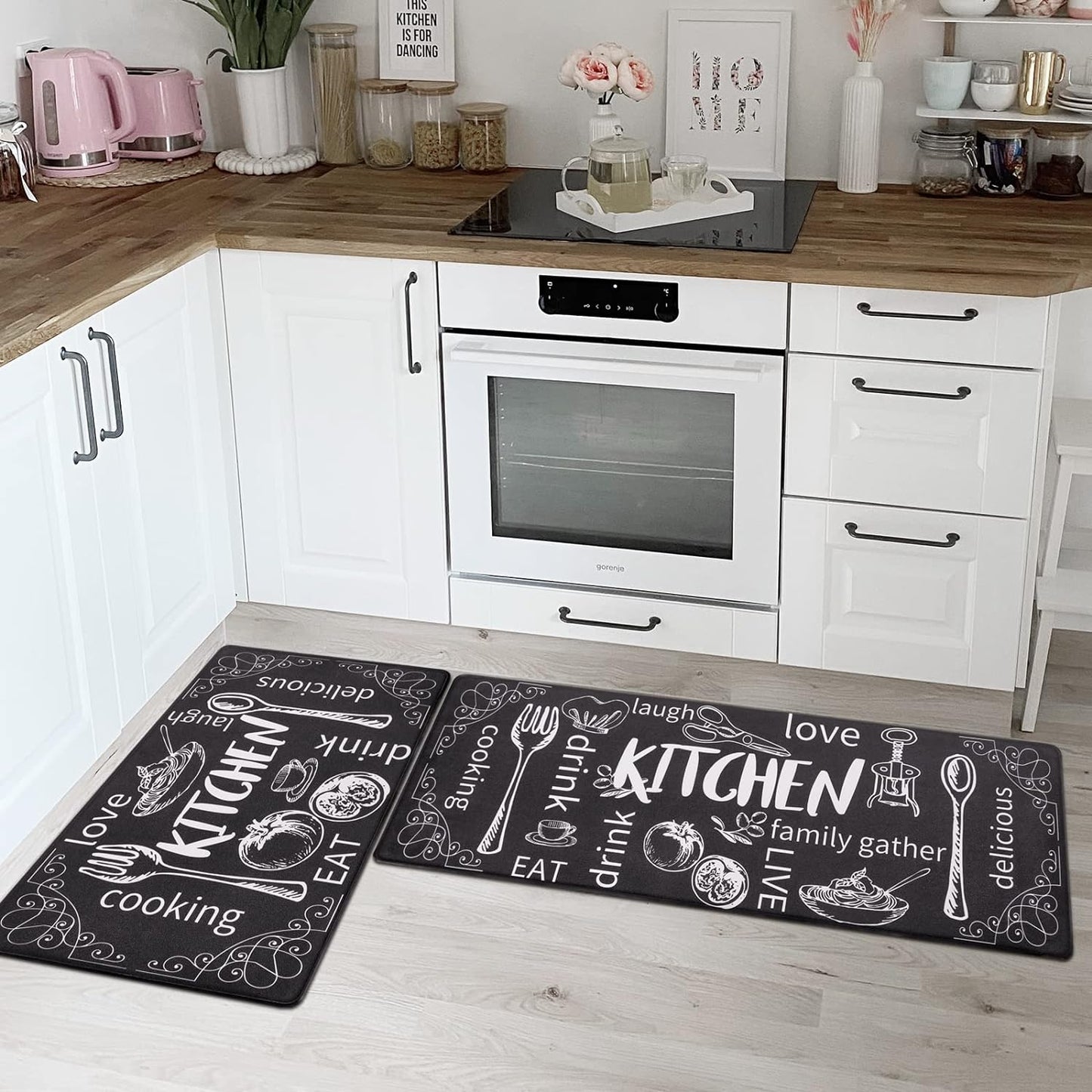 HEBE Kitchen Mats for Floor Set of 2 Thick anti Fatigue Mat for Cushioned, Waterproof Non-Slip Rugs Comfort Standing Chef Mat for Kitchen Sink, Laundry Room, Farmhouse Home Decor