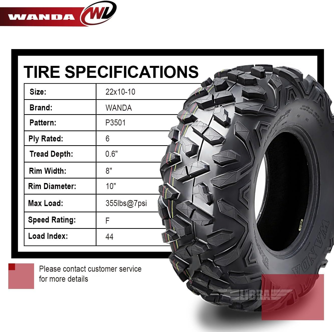 WANDA Set of 2 ATV Tires 22X10-10 22X10X10 6PR Big Horn Style
