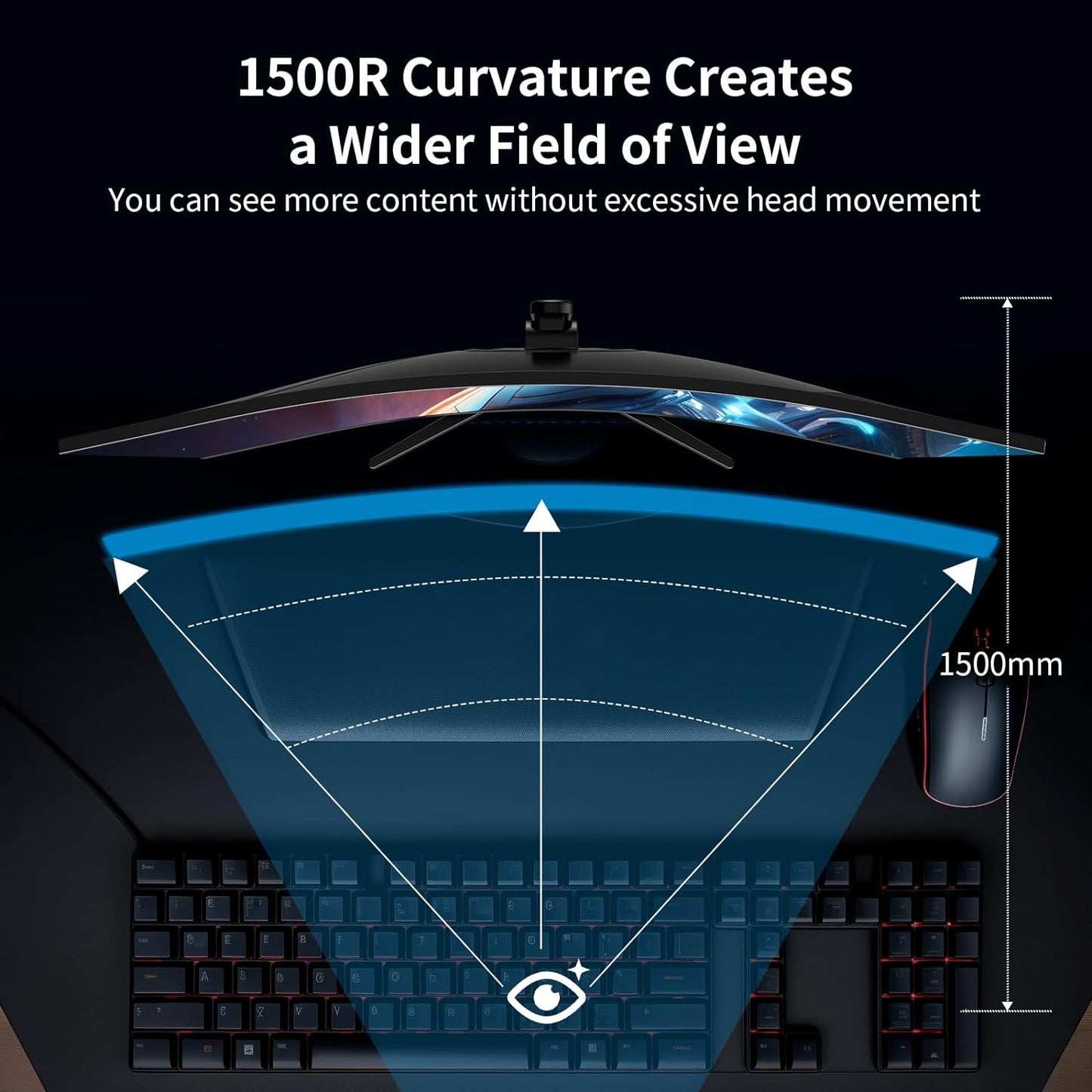 SANSUI 27" Curved 240Hz Gaming Monitor - FHD 1080P, 1500R Curve, 130% sRGB, HDR, Freesync, 1ms MPRT, Low Blue Light, HDMI/DP Ports, Metal Stand Included